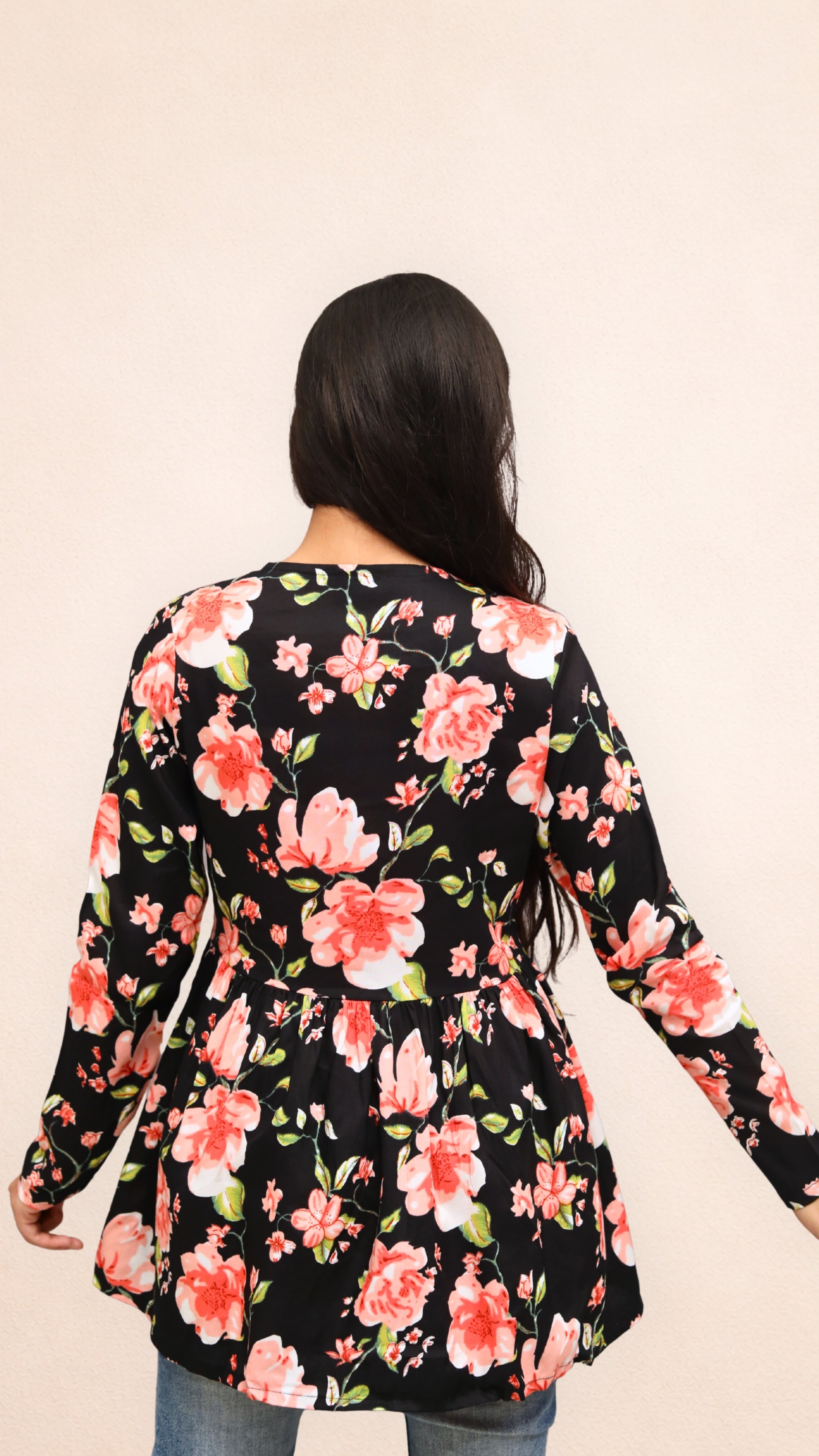 Black Floral Peplum Top