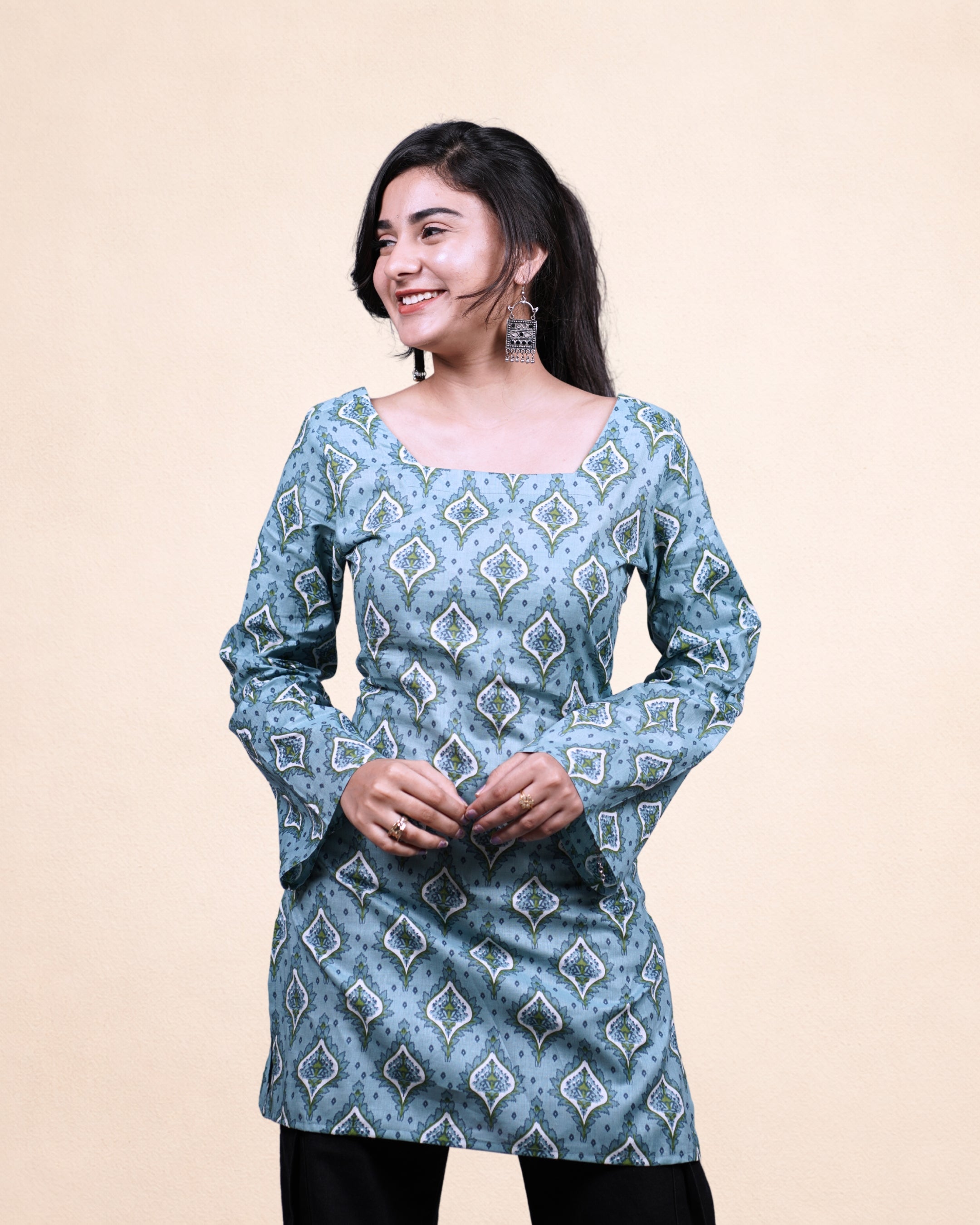 Dusty Blue Corset Back Short Kurti