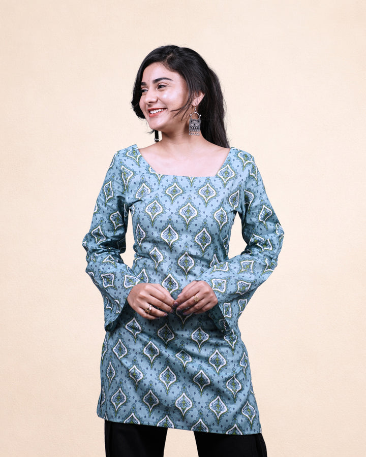 Dusty Blue Corset Back Short Kurti