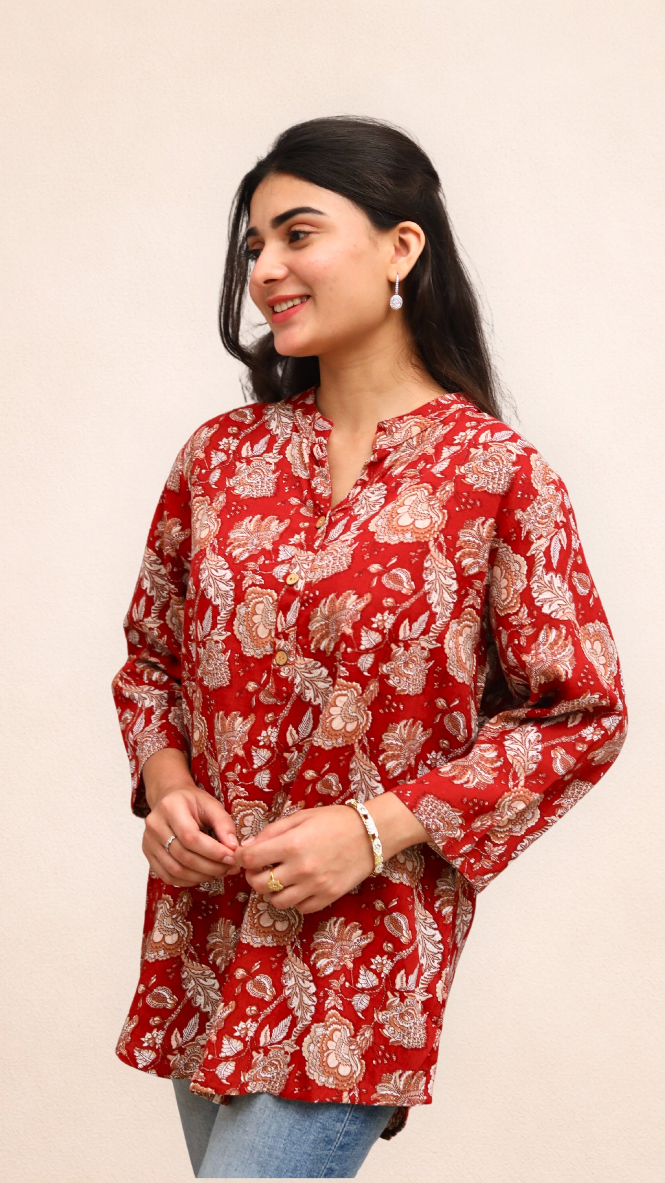 Gulnaar Crimson  Aline Collar Short Kurti
