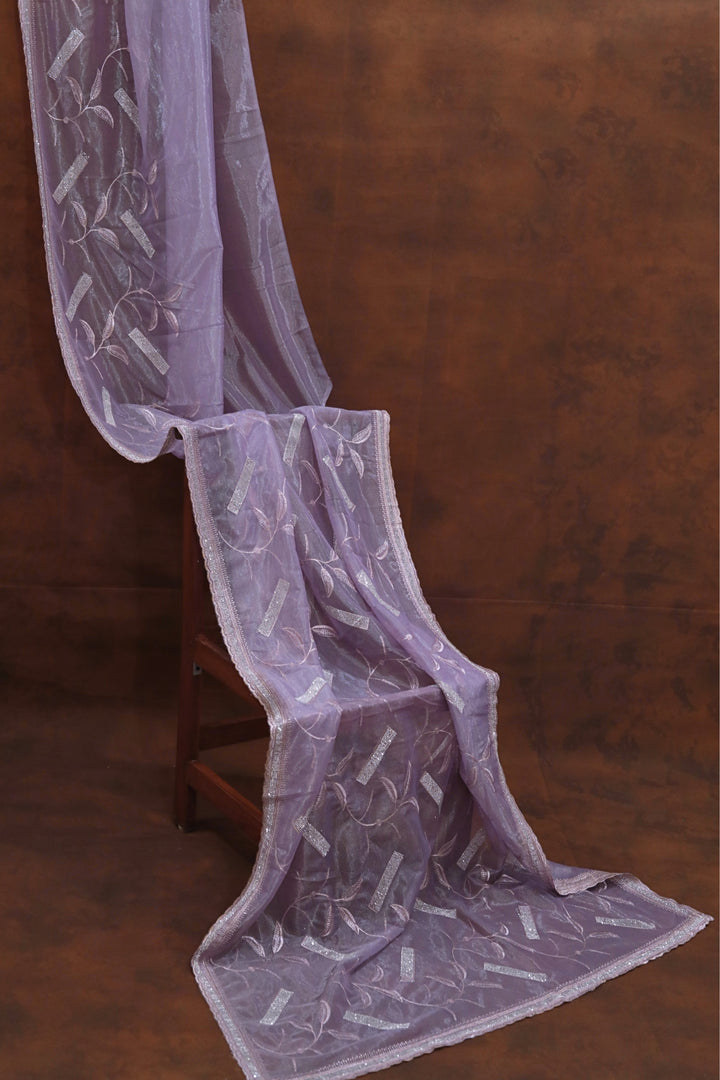 ISHNA Lavender Organza Tissue Saree With Stone Stripes