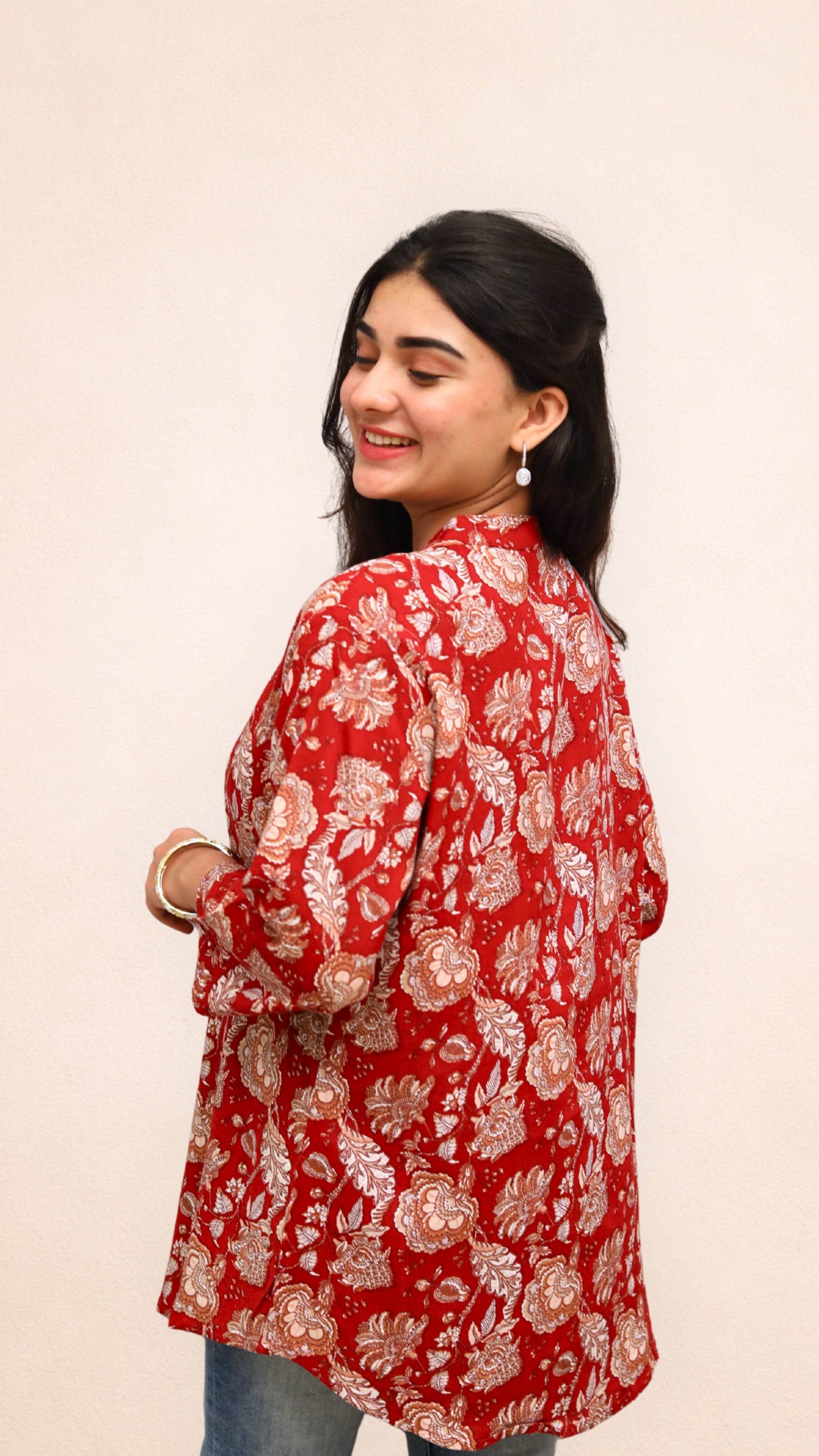 Gulnaar Crimson  Aline Collar Short Kurti