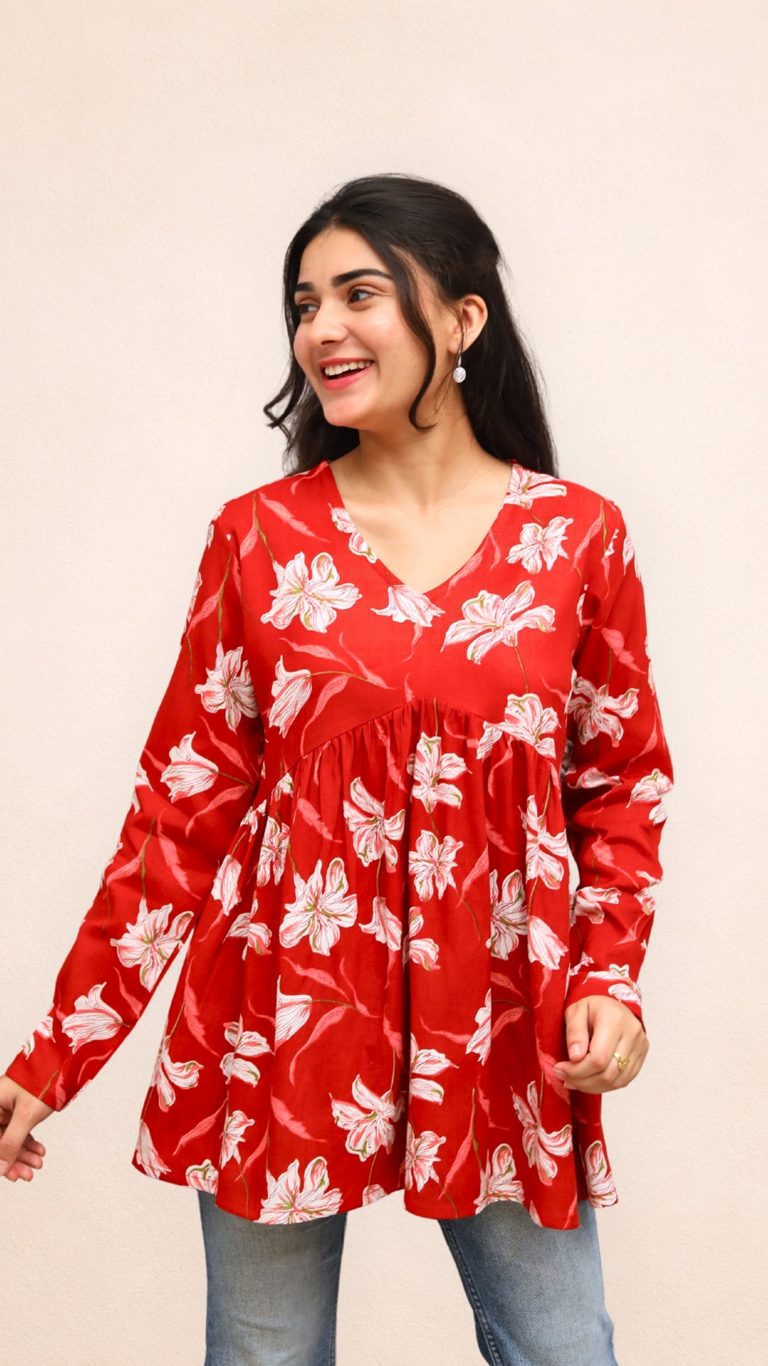Red Crimson Bloom Peplum Top