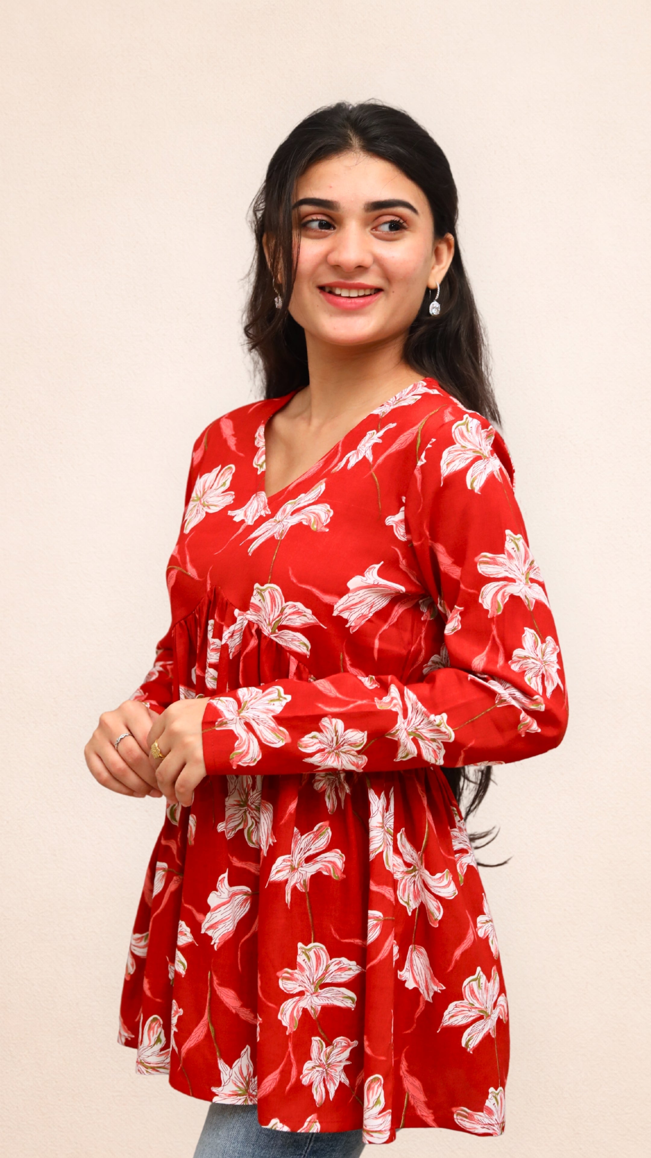Red Crimson Bloom Peplum Top