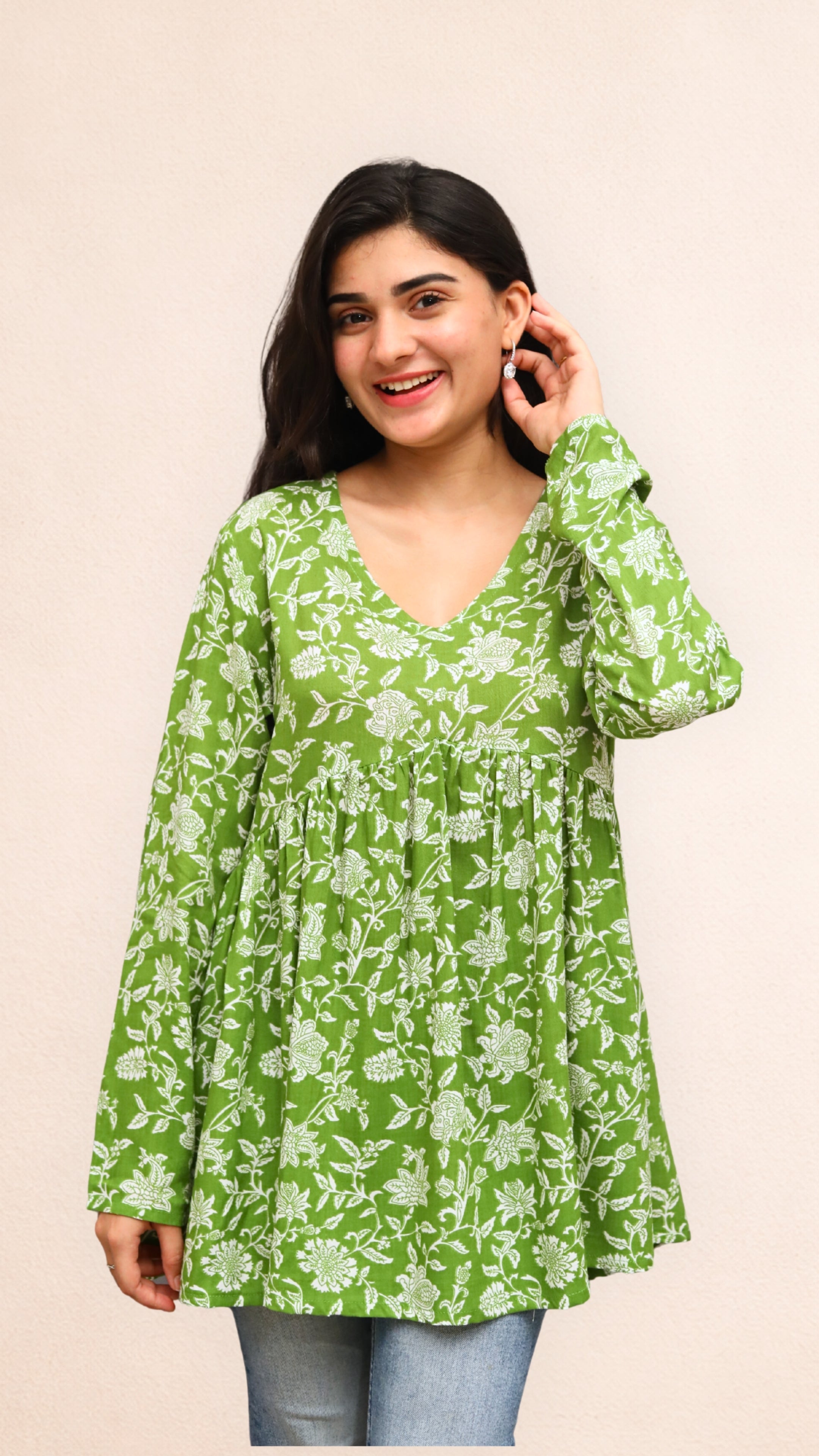 Olive Meadow Printed Peplum Top