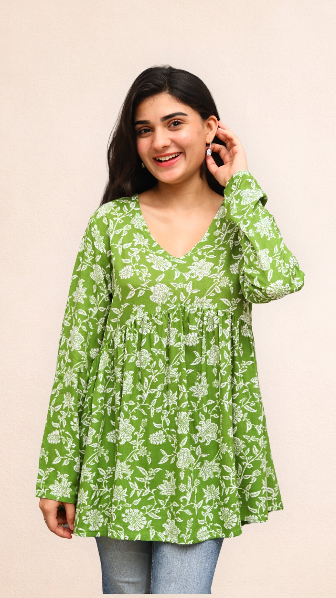 Olive Meadow Printed Peplum Top