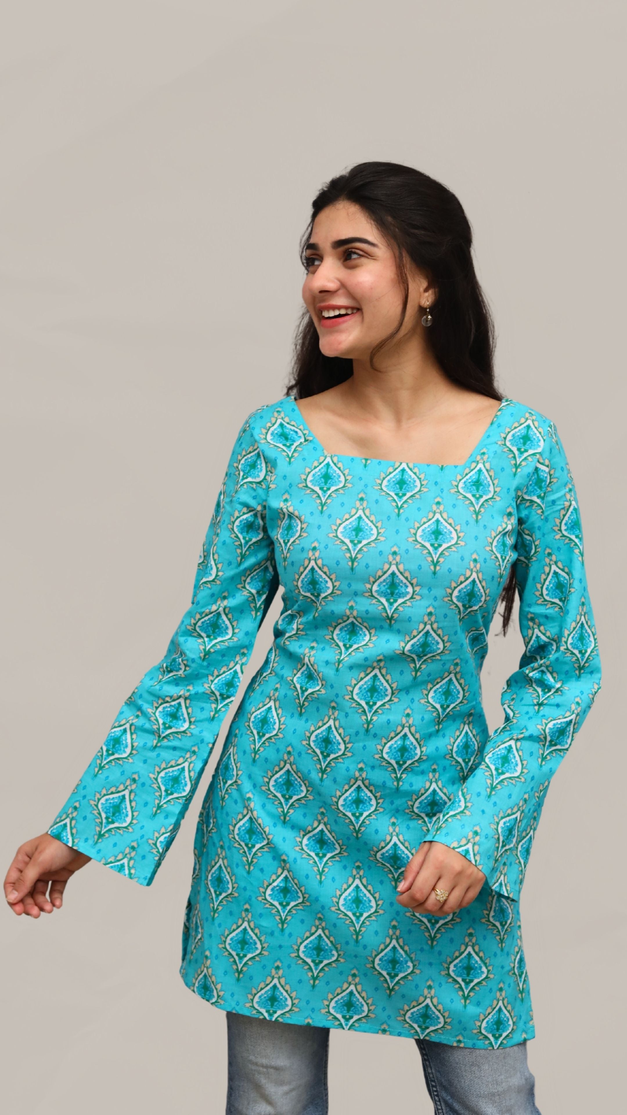 Firoza Teal Corset Back  Short Kurti