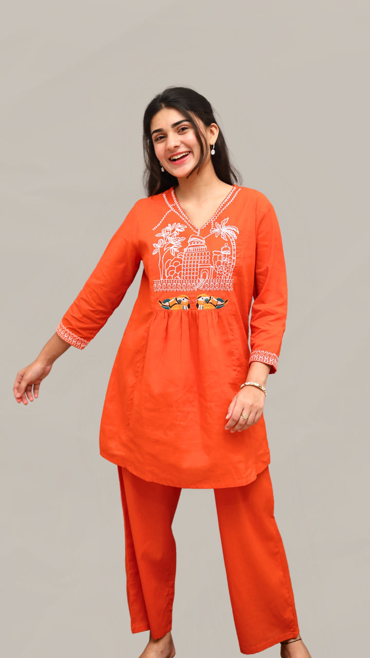 ISHNA Orange  Heritage co-ord set