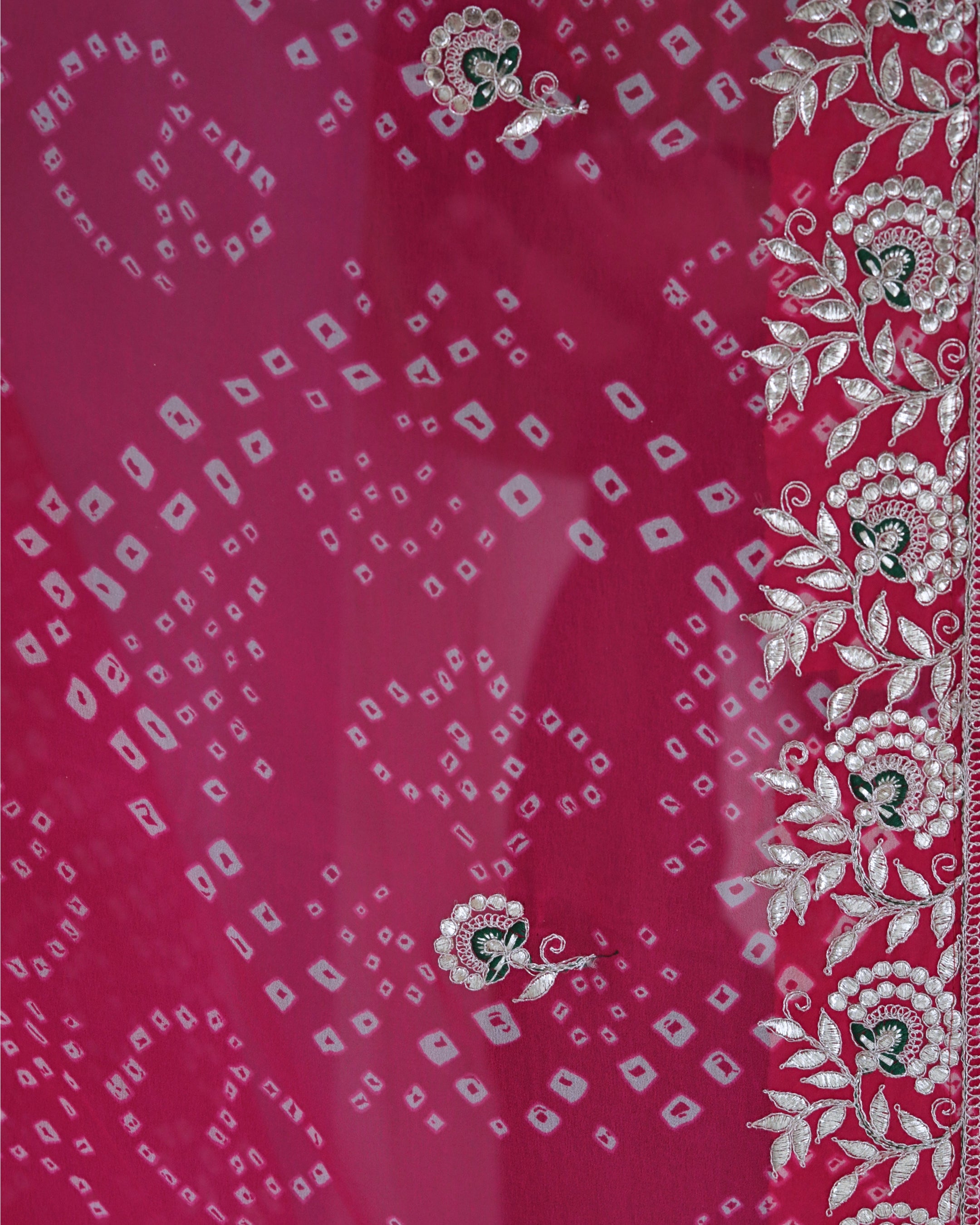 Ishna Pink bandhani saree with Floral butti border