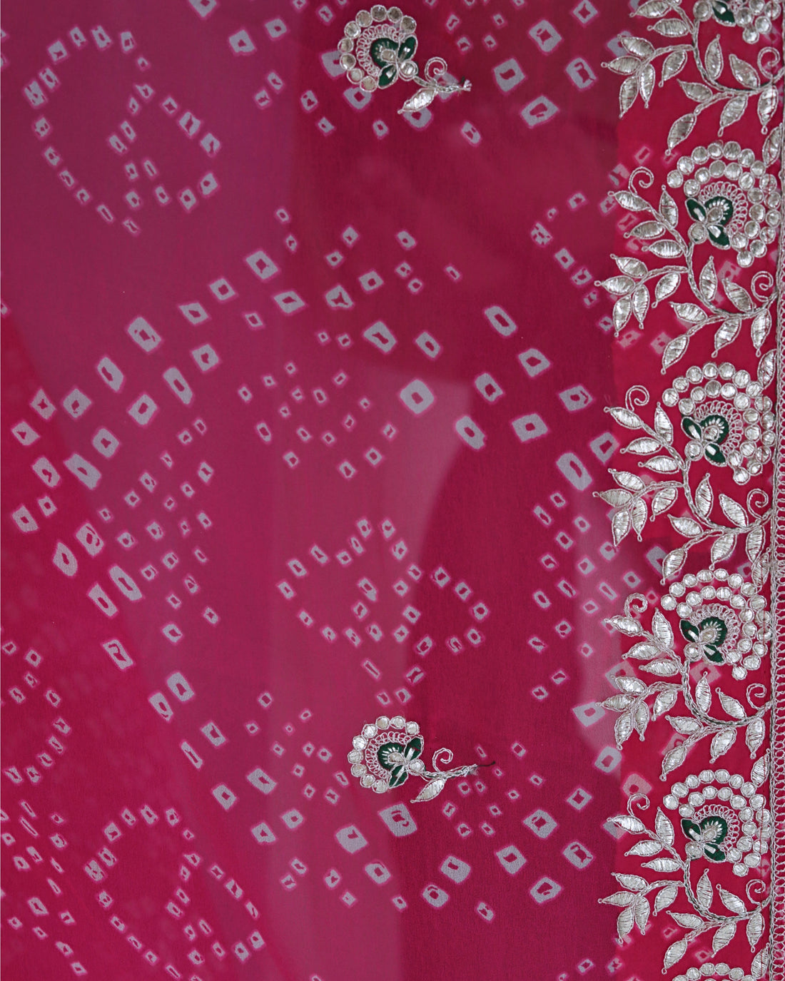 Ishna Pink bandhani saree with Floral butti border