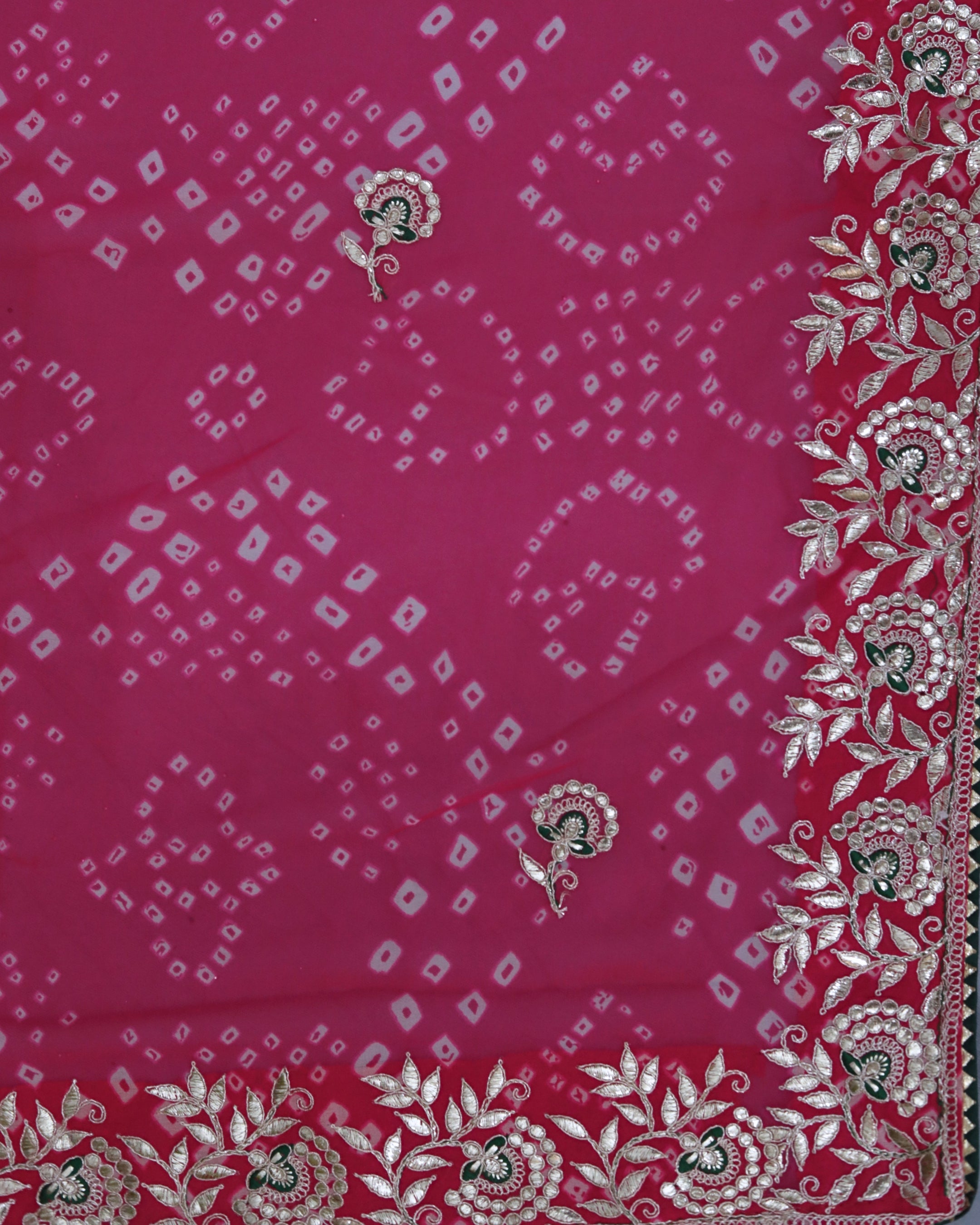 Ishna Pink bandhani saree with Floral butti border
