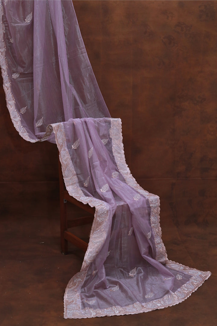 Lilac Organza Tissue Saree with Stone leaf Border