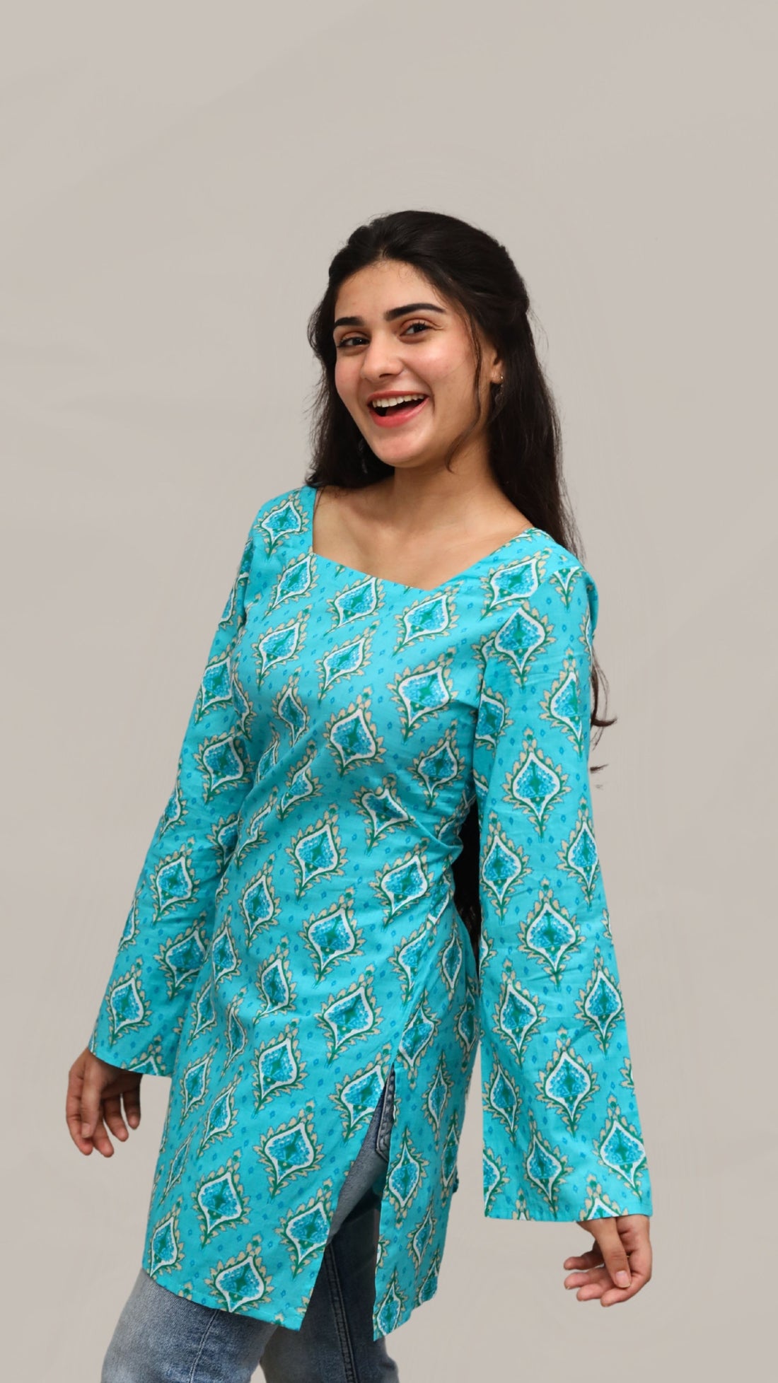 Firoza Teal Corset Back  Short Kurti