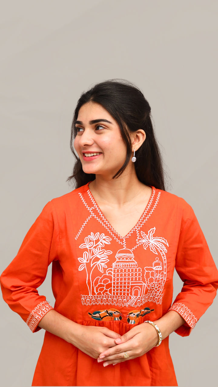 ISHNA Orange  Heritage co-ord set