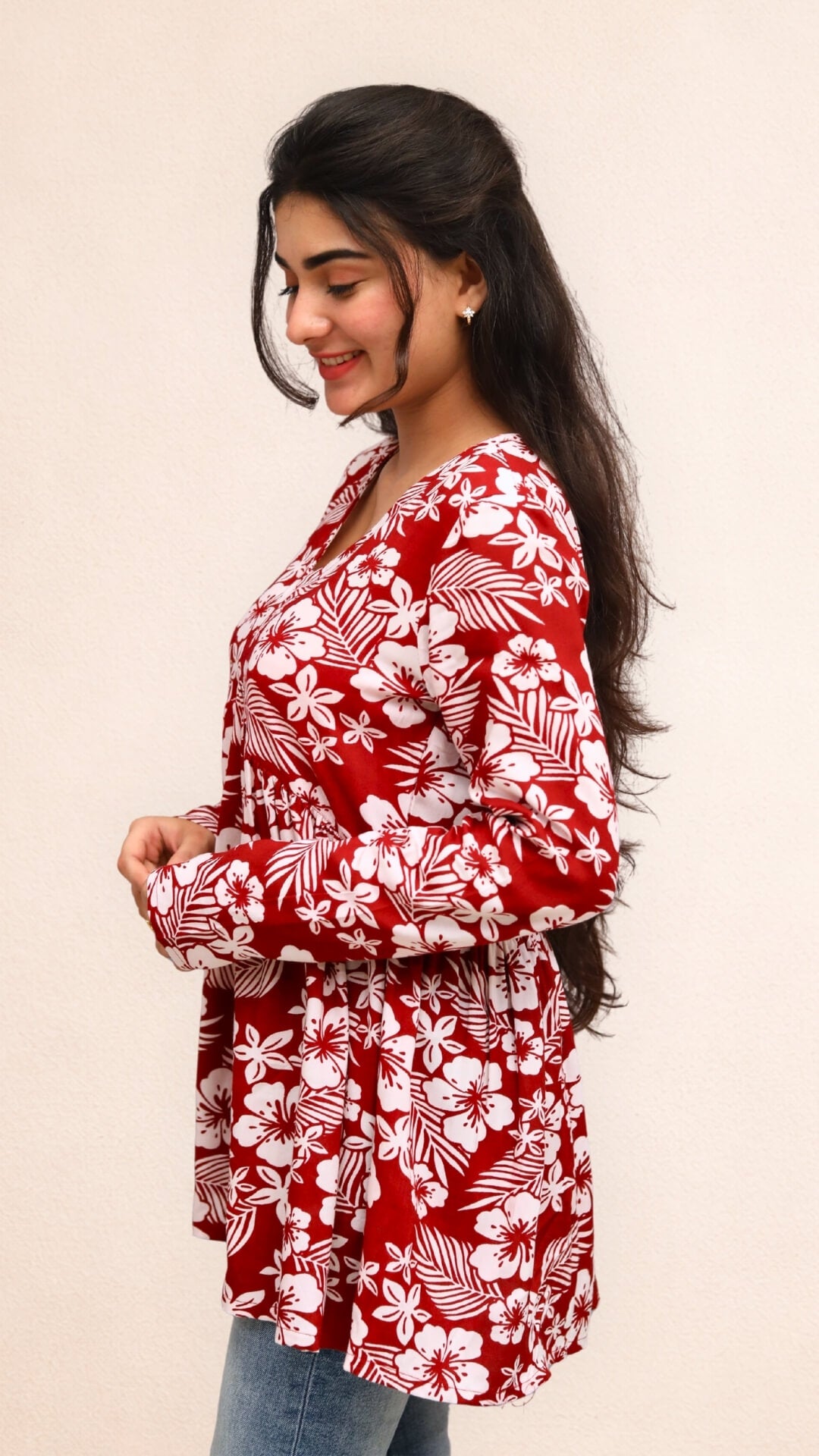 Maroon Petal Printed Peplum Top