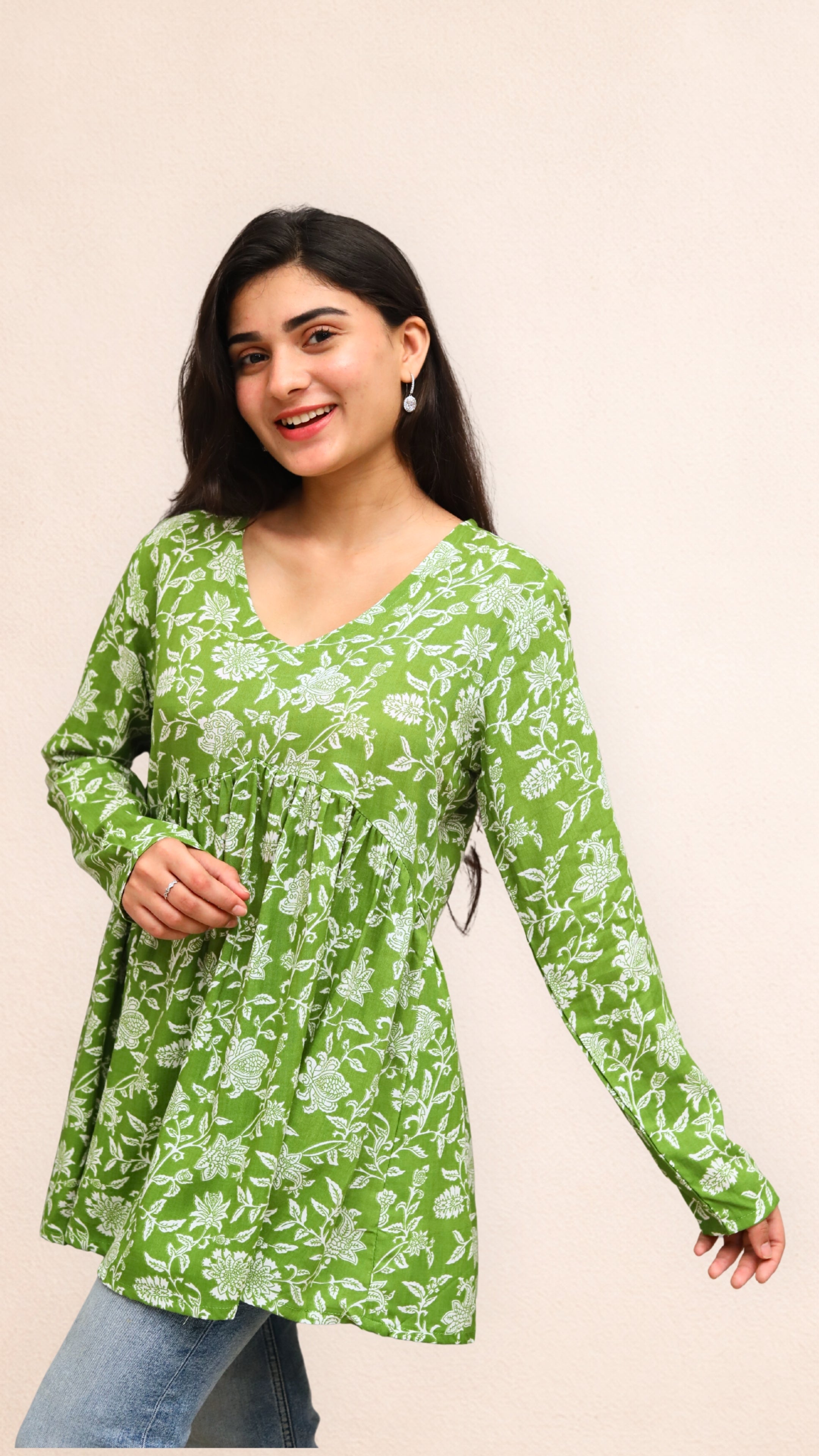 Olive Meadow Printed Peplum Top