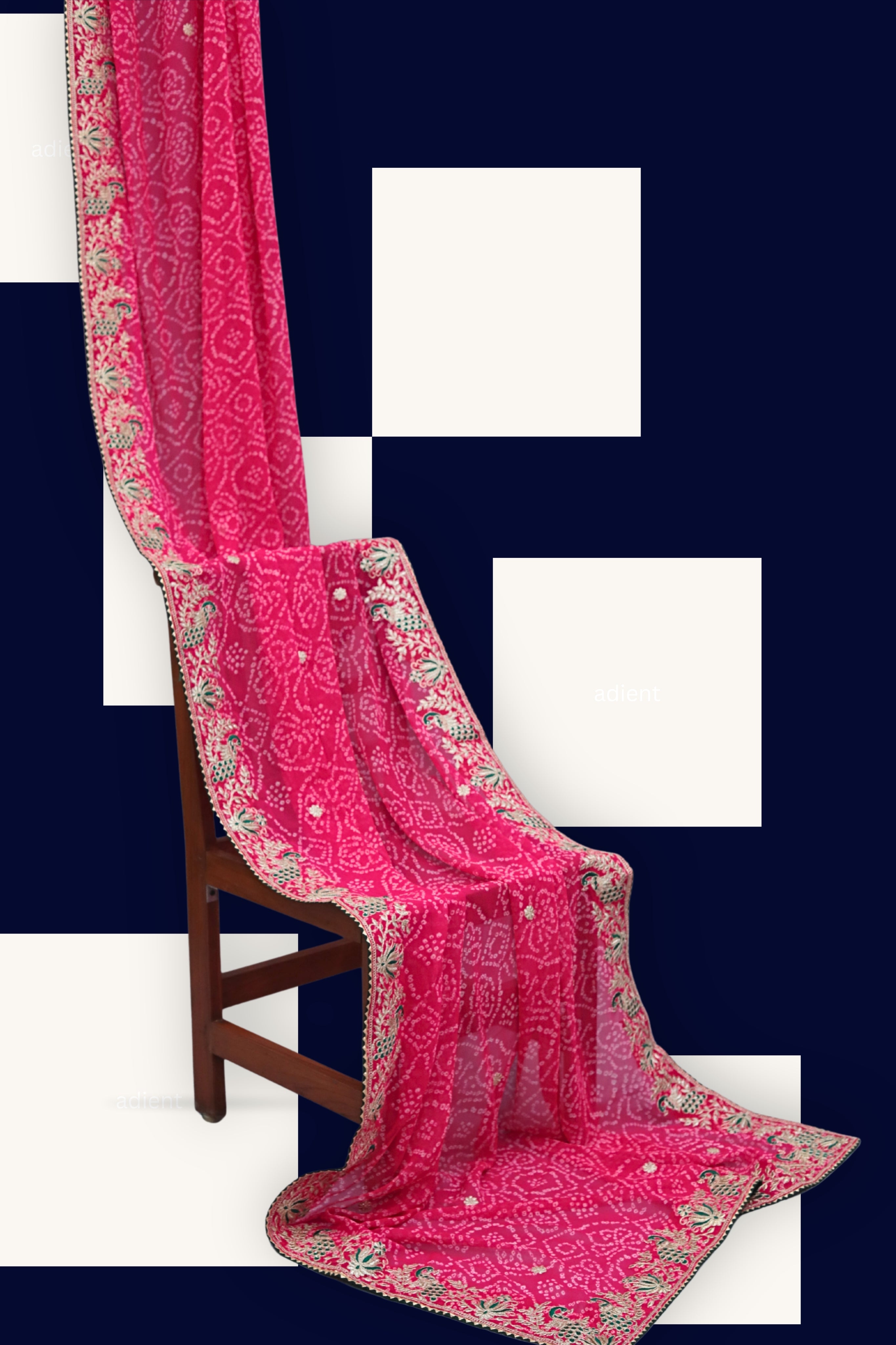 ISHNA Pink Bandhani Saree With Peacock and Lotus Border