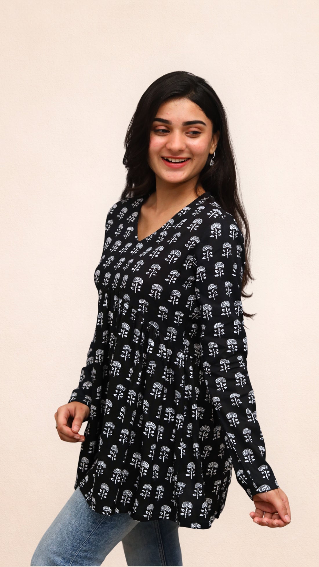 Black Blossom Peplum Top