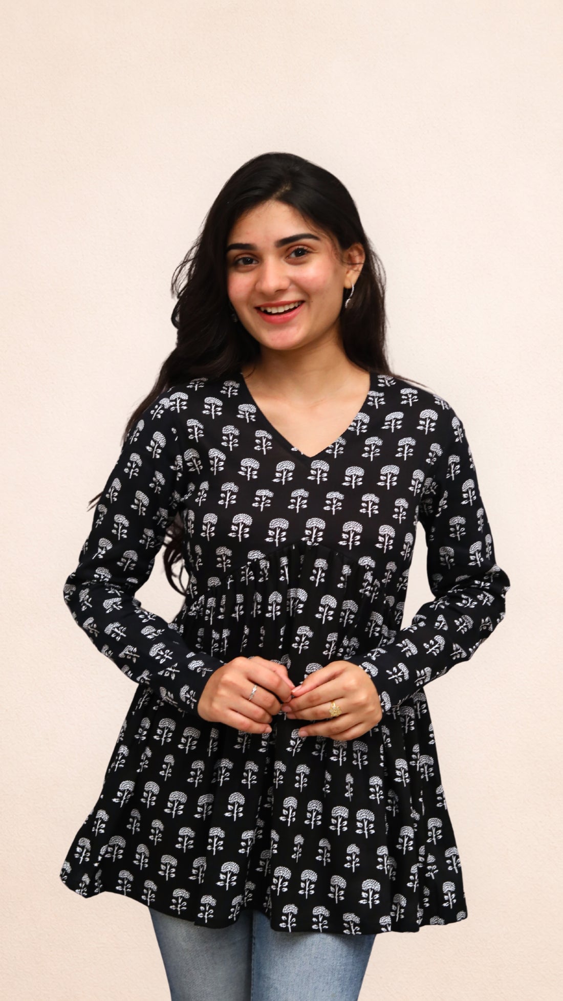 Black Blossom Peplum Top
