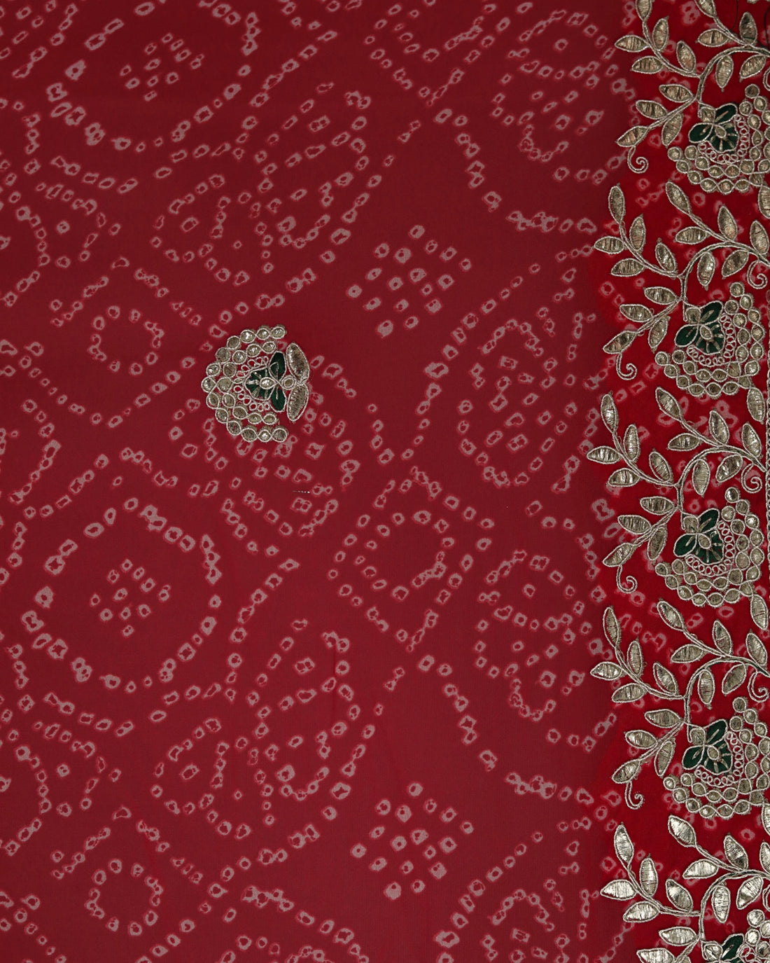 Ishna Red bandhani saree with Rounded layered petal border