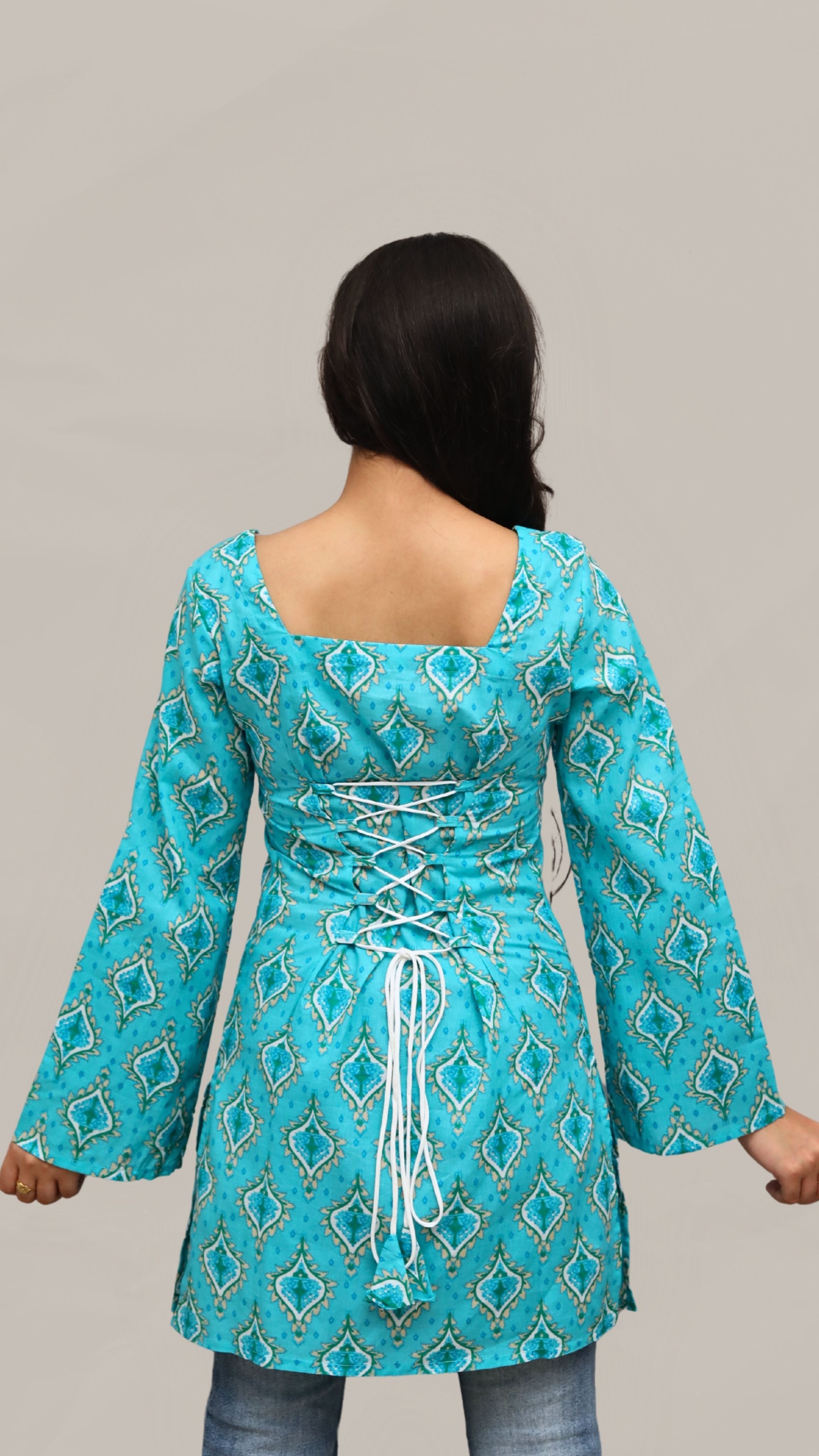 Firoza Teal Corset Back  Short Kurti