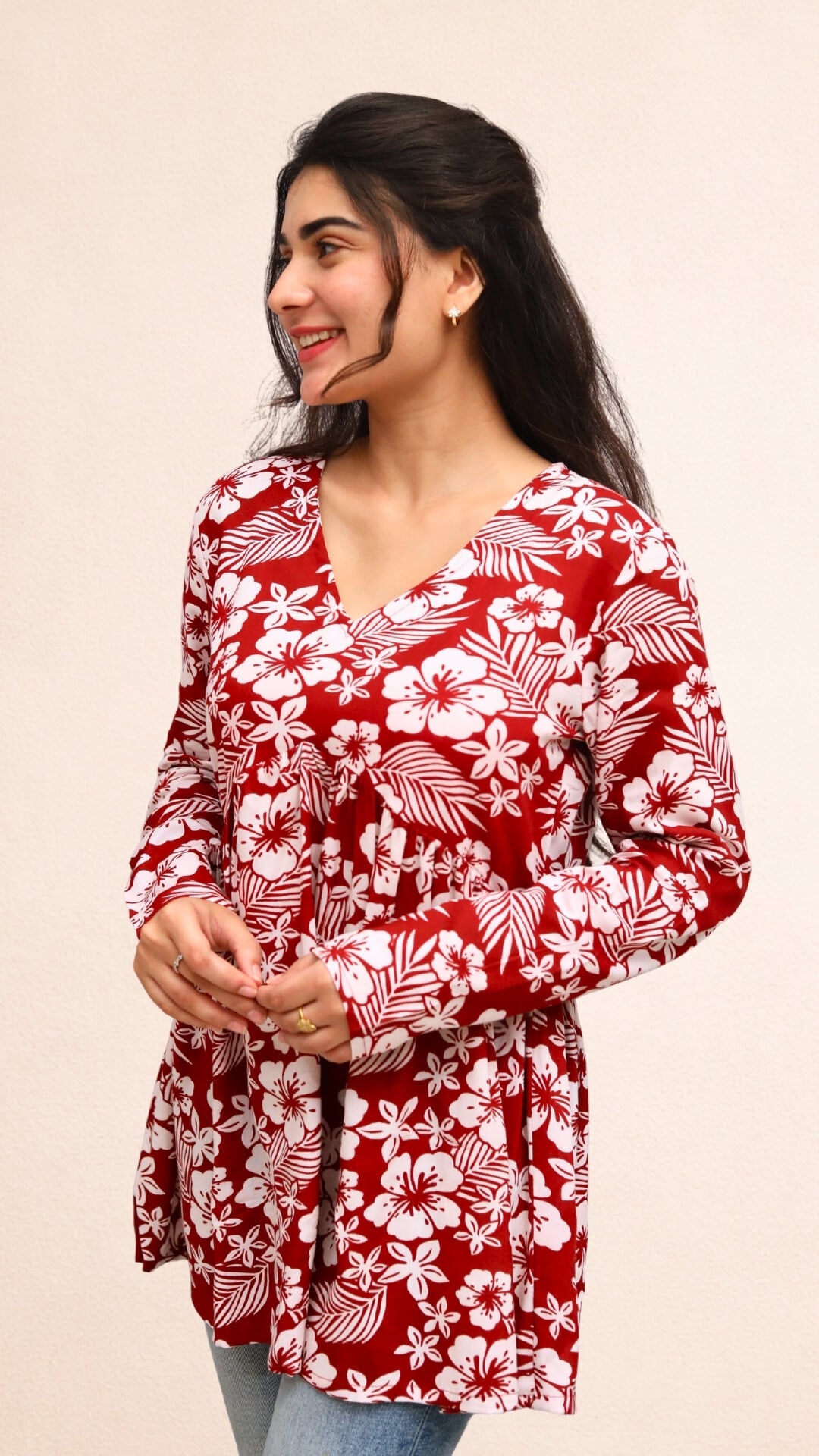 Maroon Petal Printed Peplum Top
