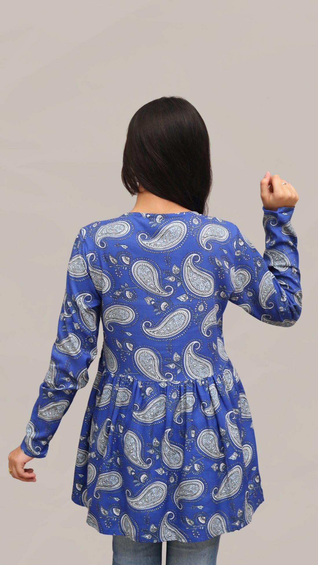 Royal Blue Paisley Printed Peplum Top