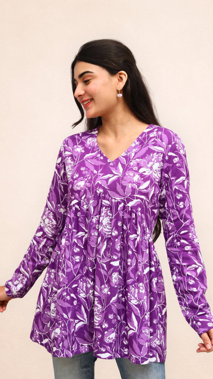 Royal Violet Floral Peplum Top