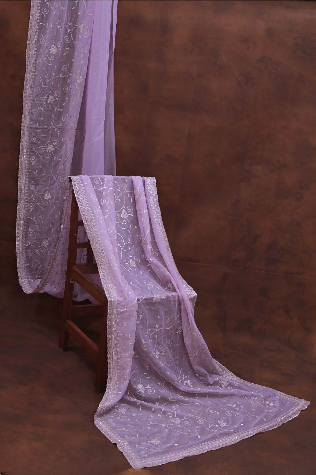 Pastel Lavender  Organza Tissue Saree With Leaf  Embroidery work