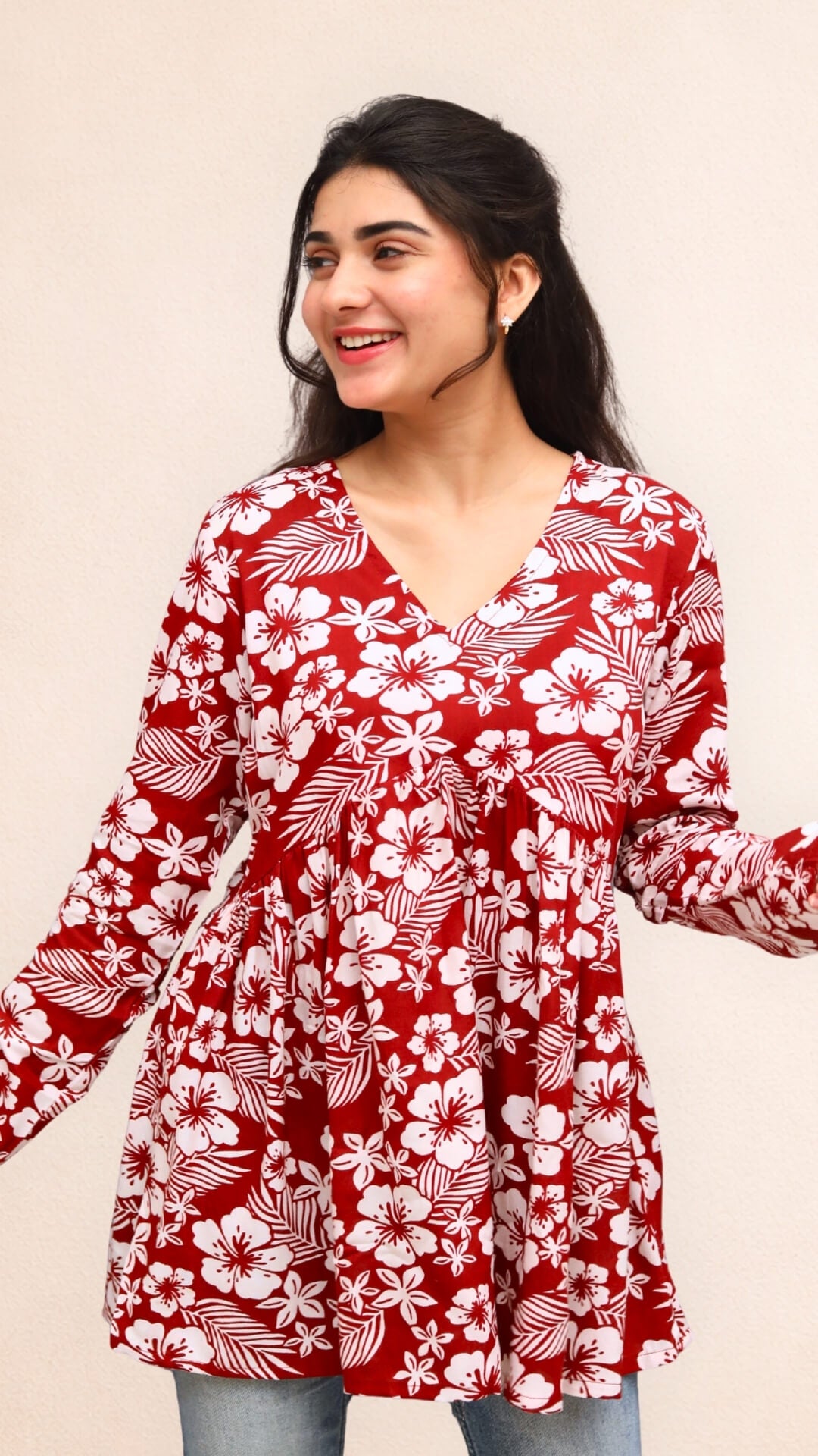 Maroon Petal Printed Peplum Top
