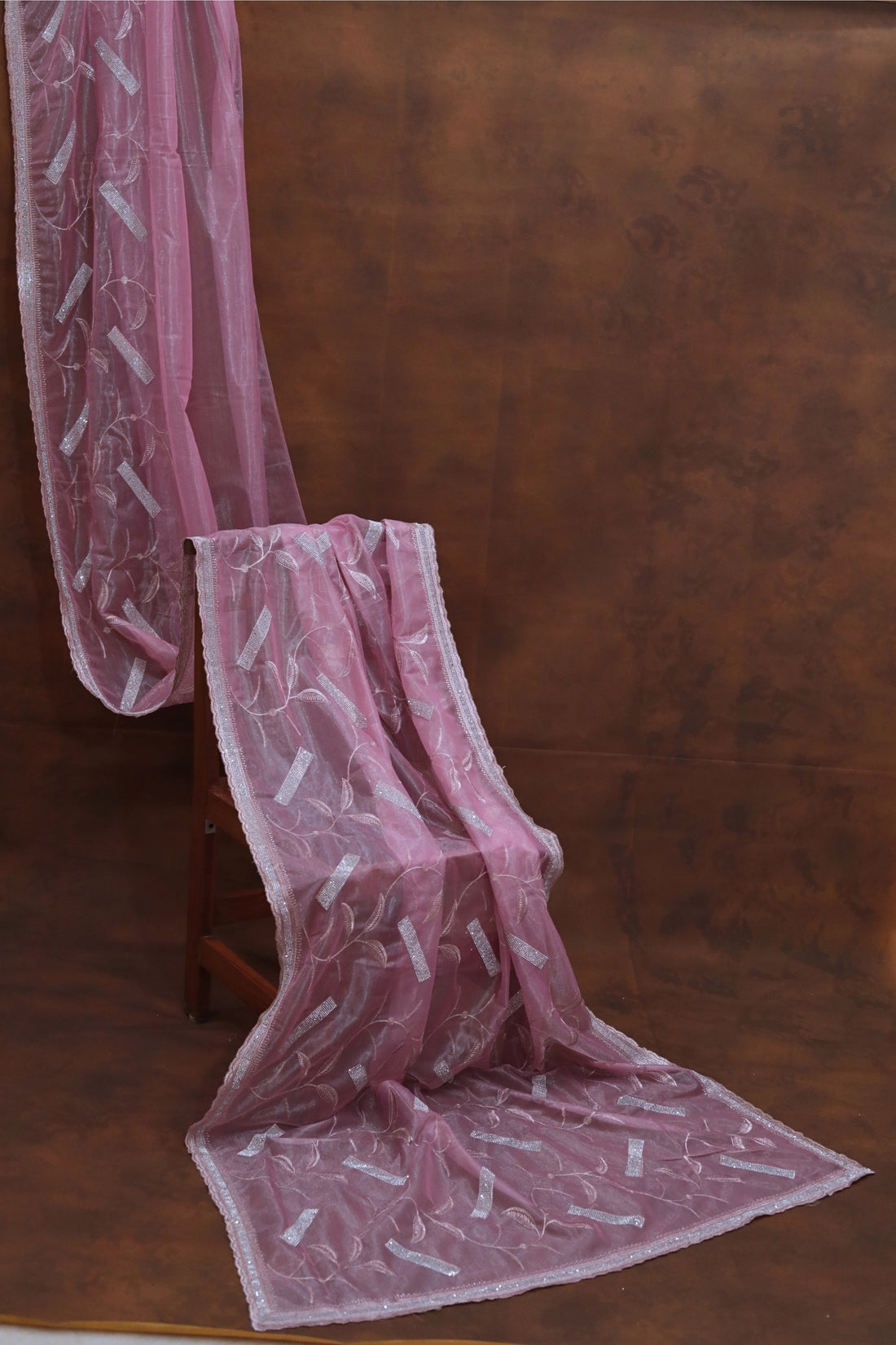 ISHNA Pastel Pink  Organza Tissue Saree with Stone Stripes