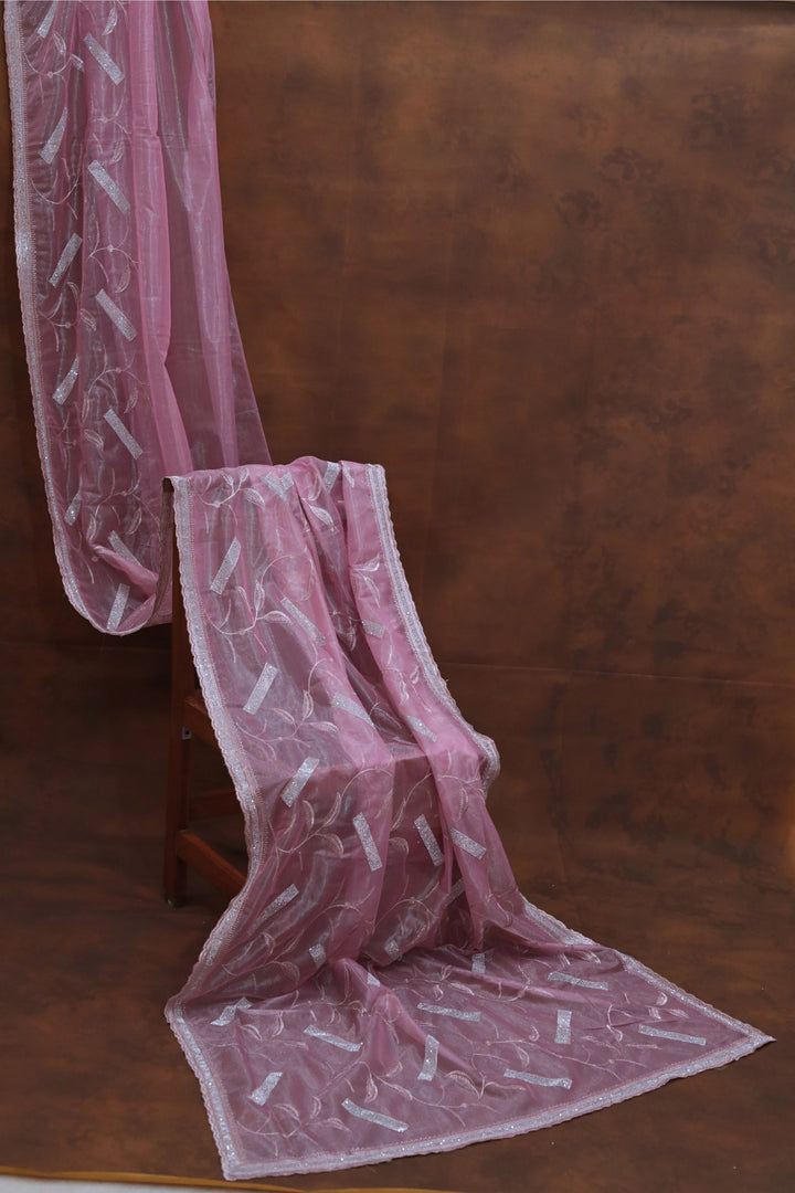 ISHNA Pastel Pink  Organza Tissue Saree with Stone Stripes