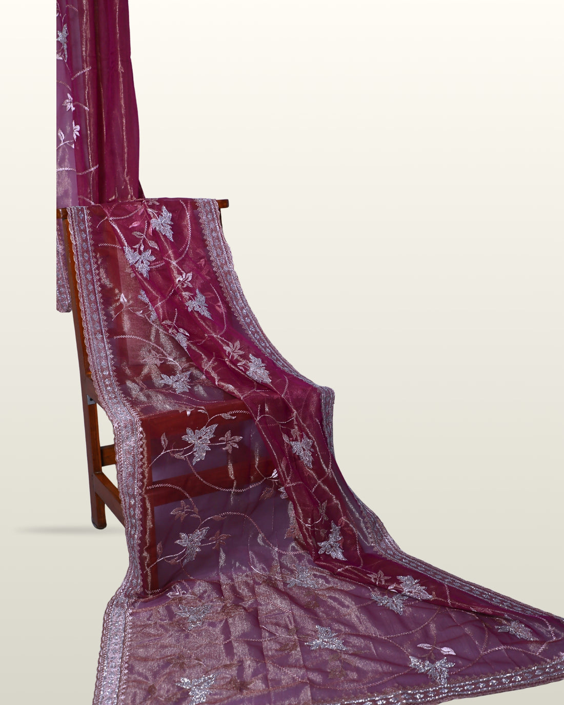 Mauve Wine Organza Tissue Saree with Spring  leaf Stone Embroidery