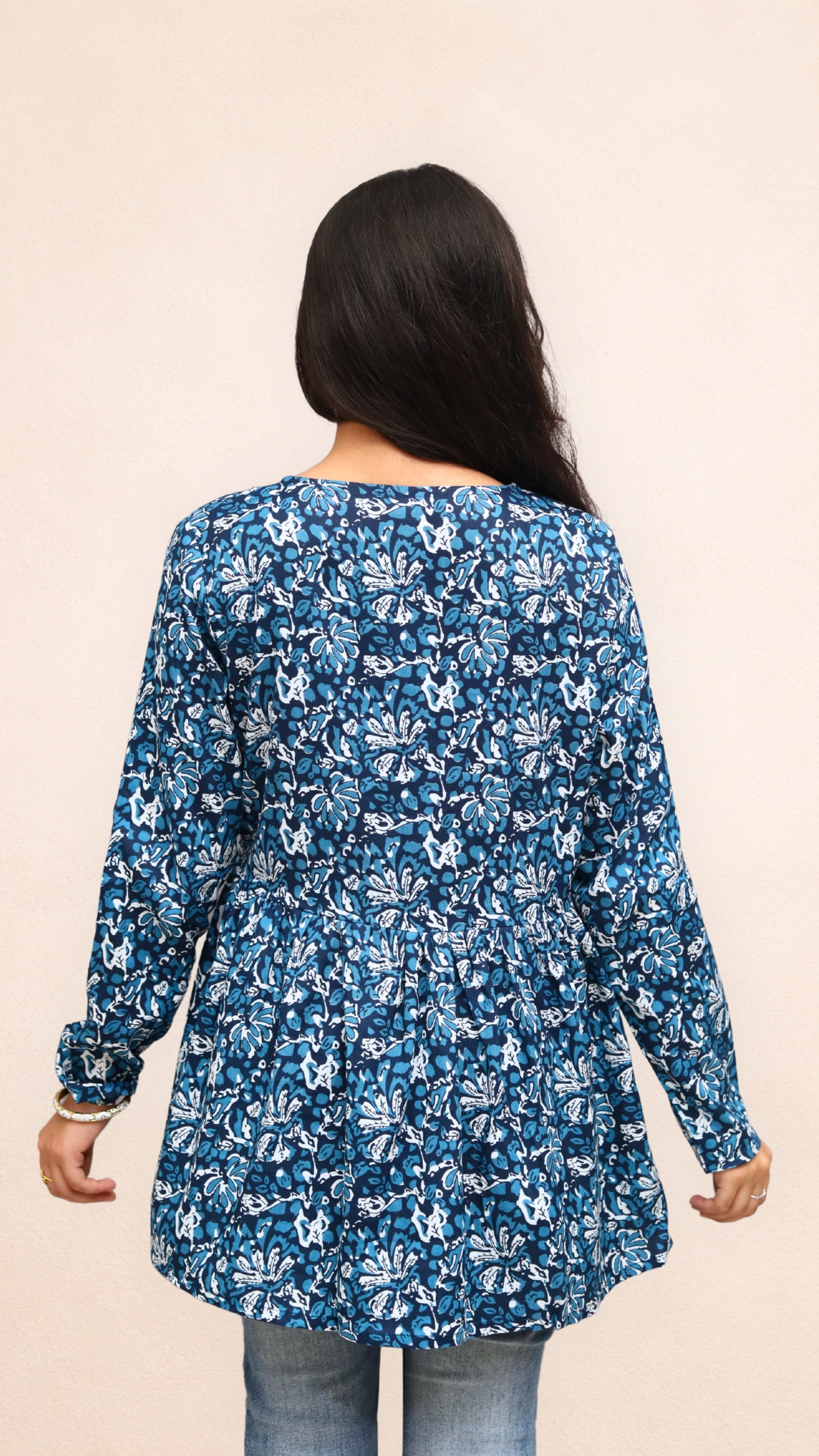 Dark Blue Floral Peplum Top