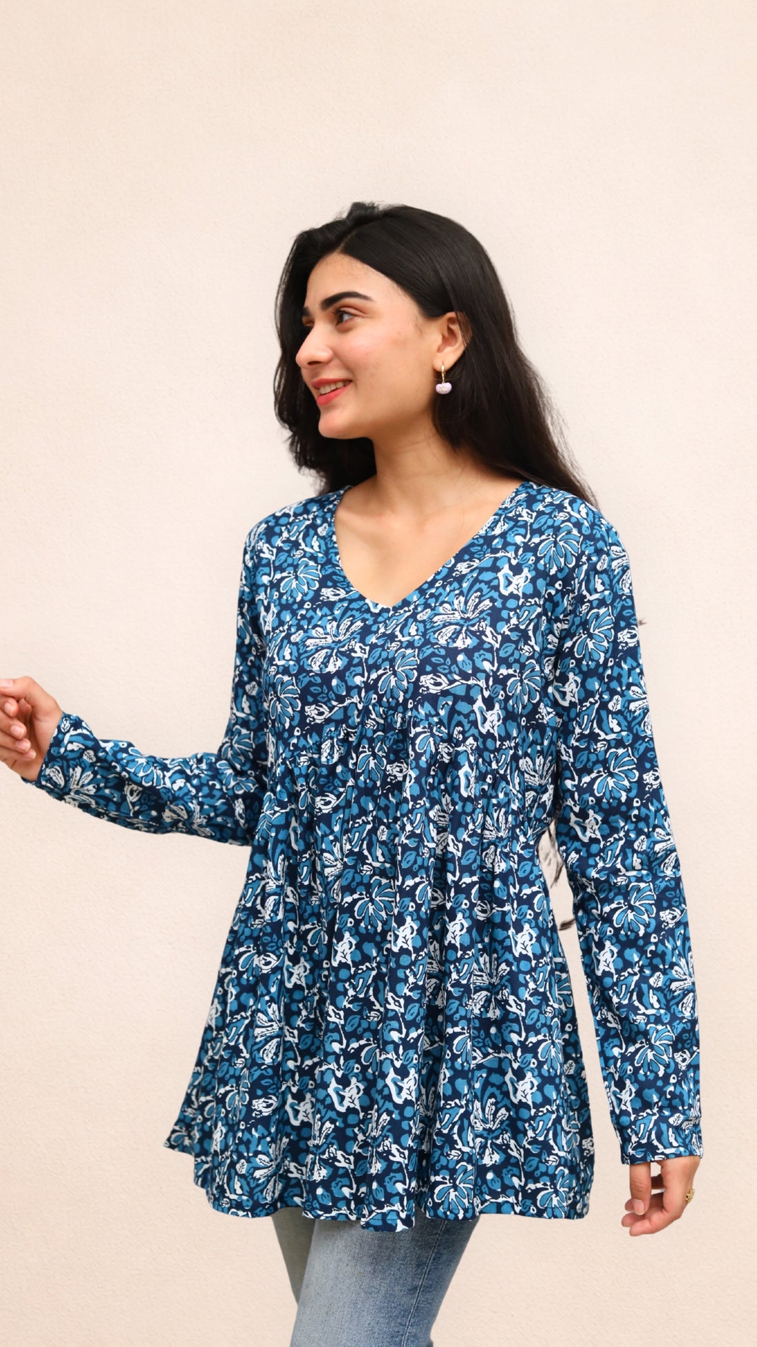 Dark Blue Floral Peplum Top