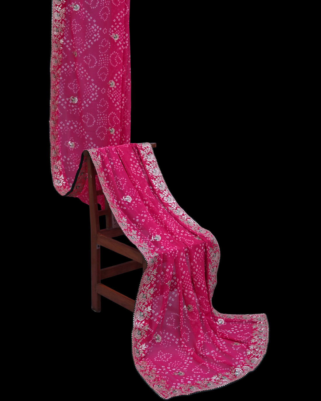 Ishna Pink bandhani saree with Floral butti border