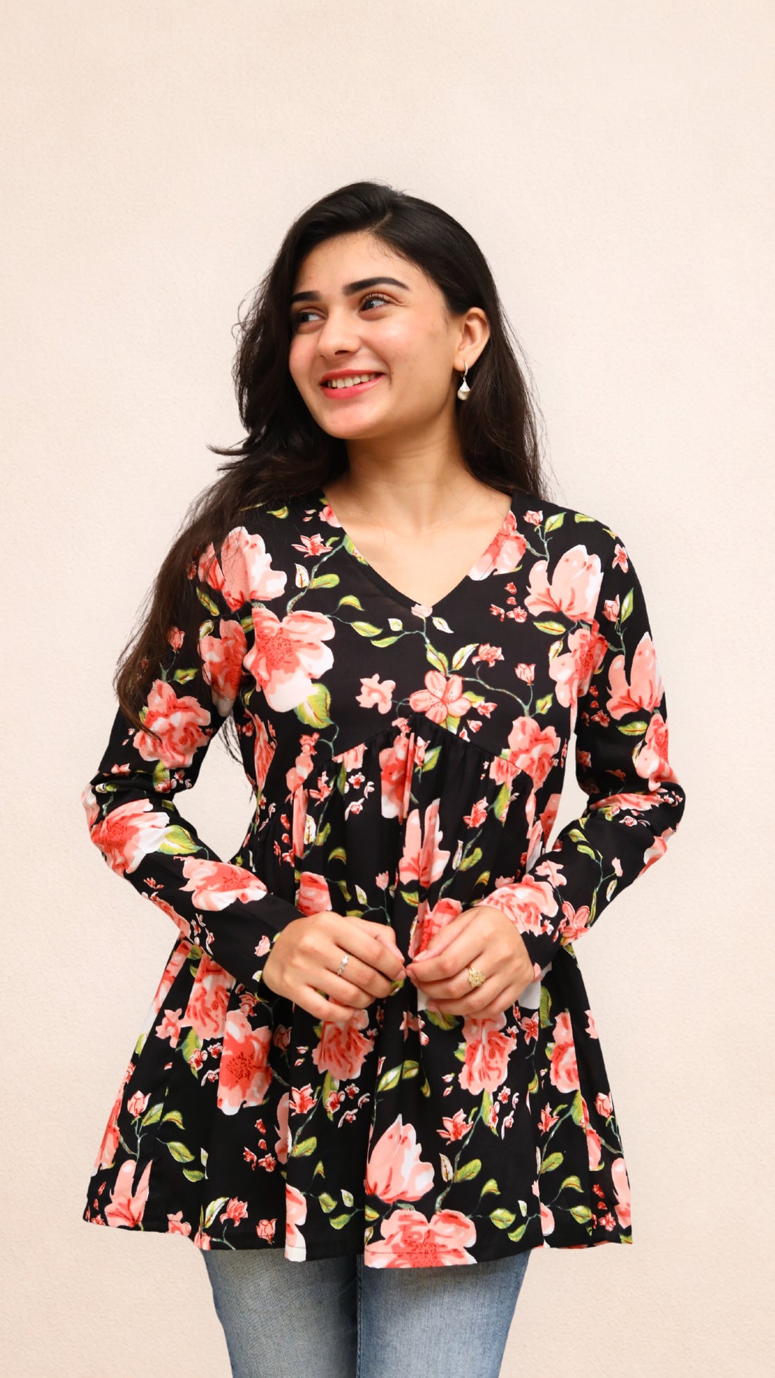 Black Floral Peplum Top