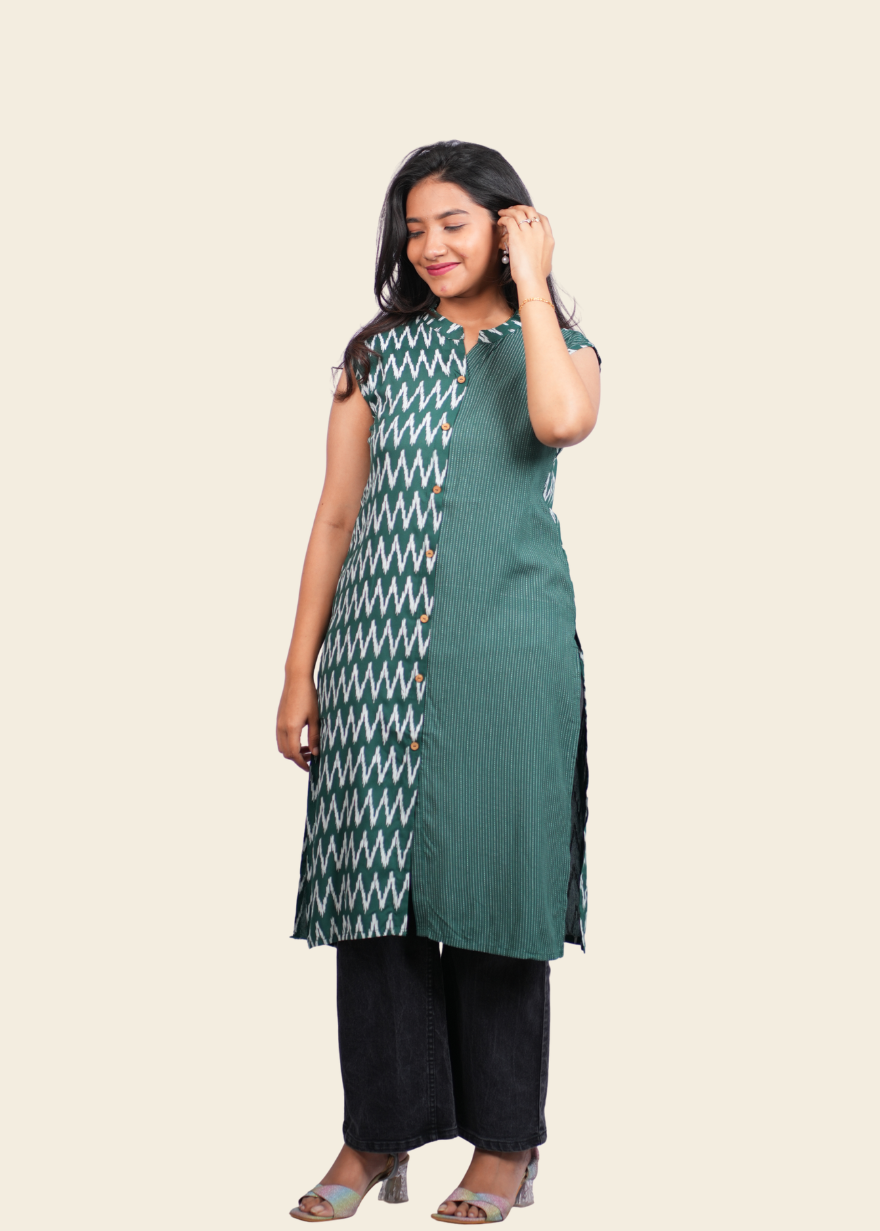 Mehreen Green Ikat Fusion Kurti