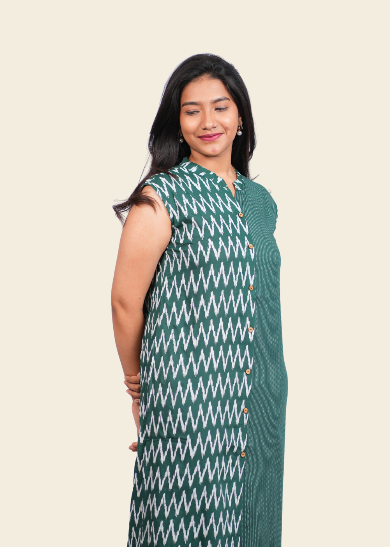 Mehreen Green Ikat Fusion Kurti