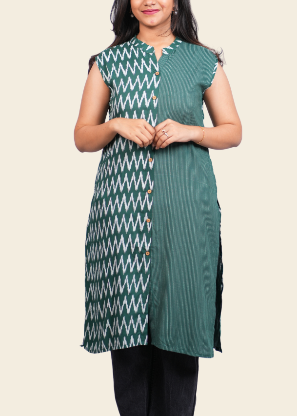 Mehreen Green Ikat Fusion Kurti