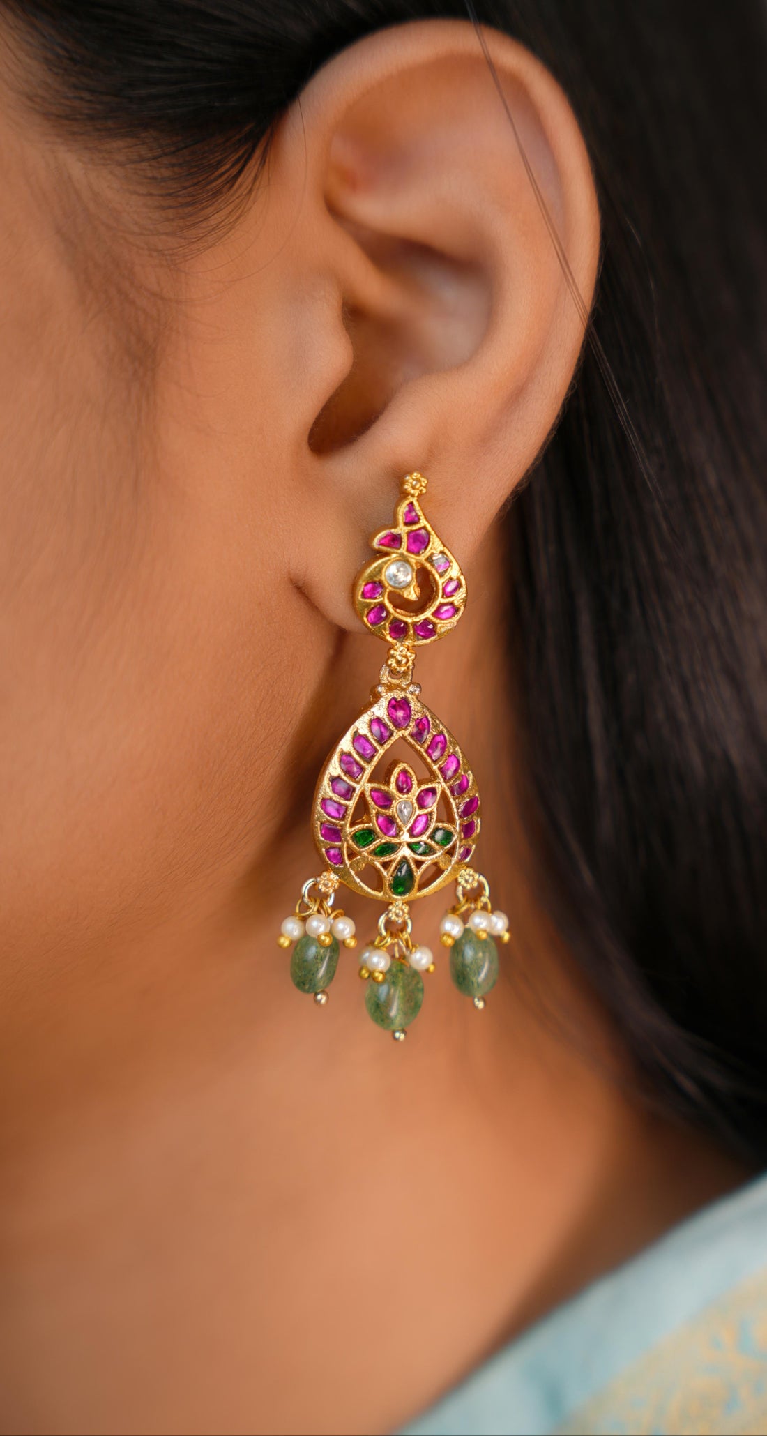ISHNA Kundan Ruby Teardrop Earrings