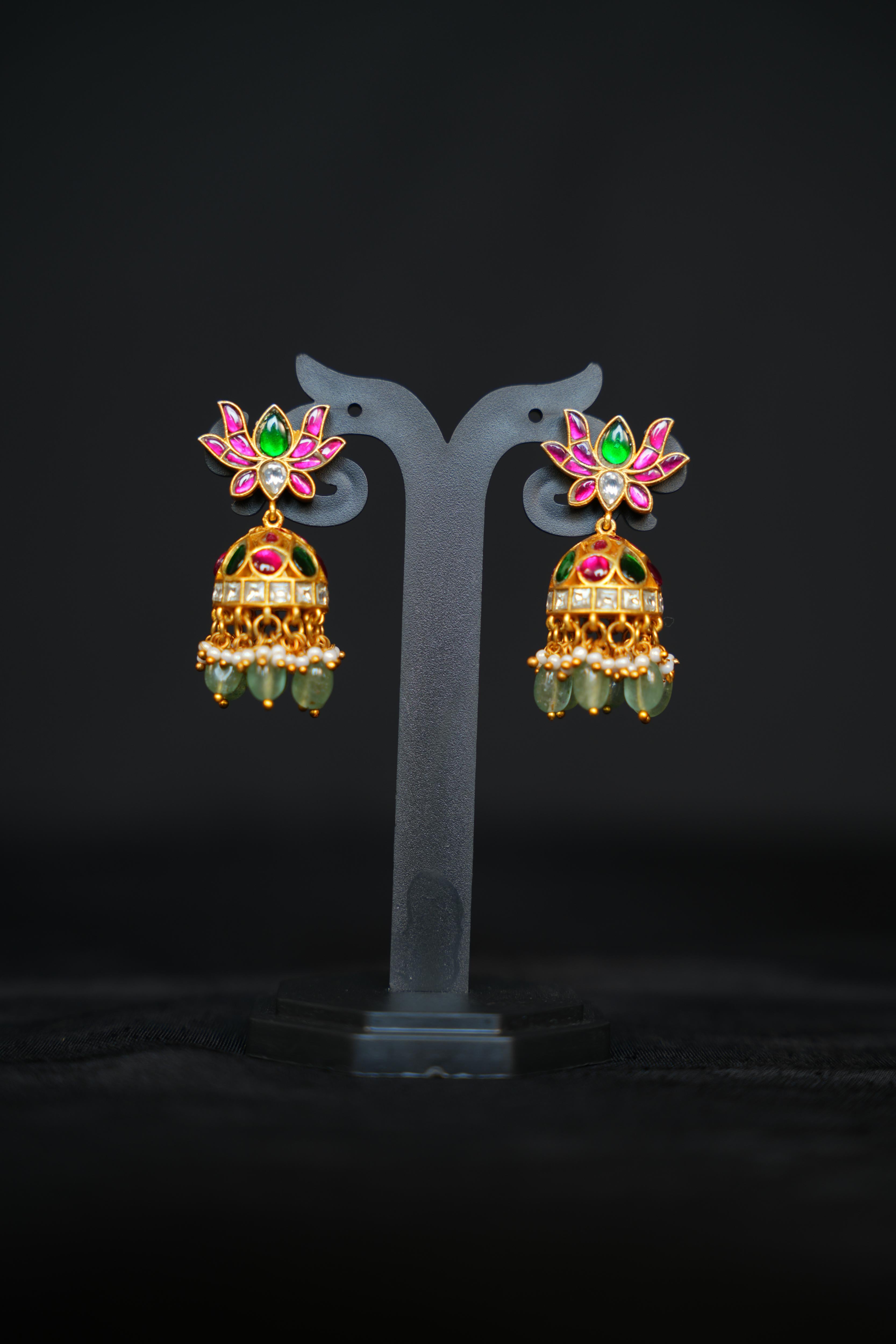 Grand Lotus Jadau Kundan  Jhumukas