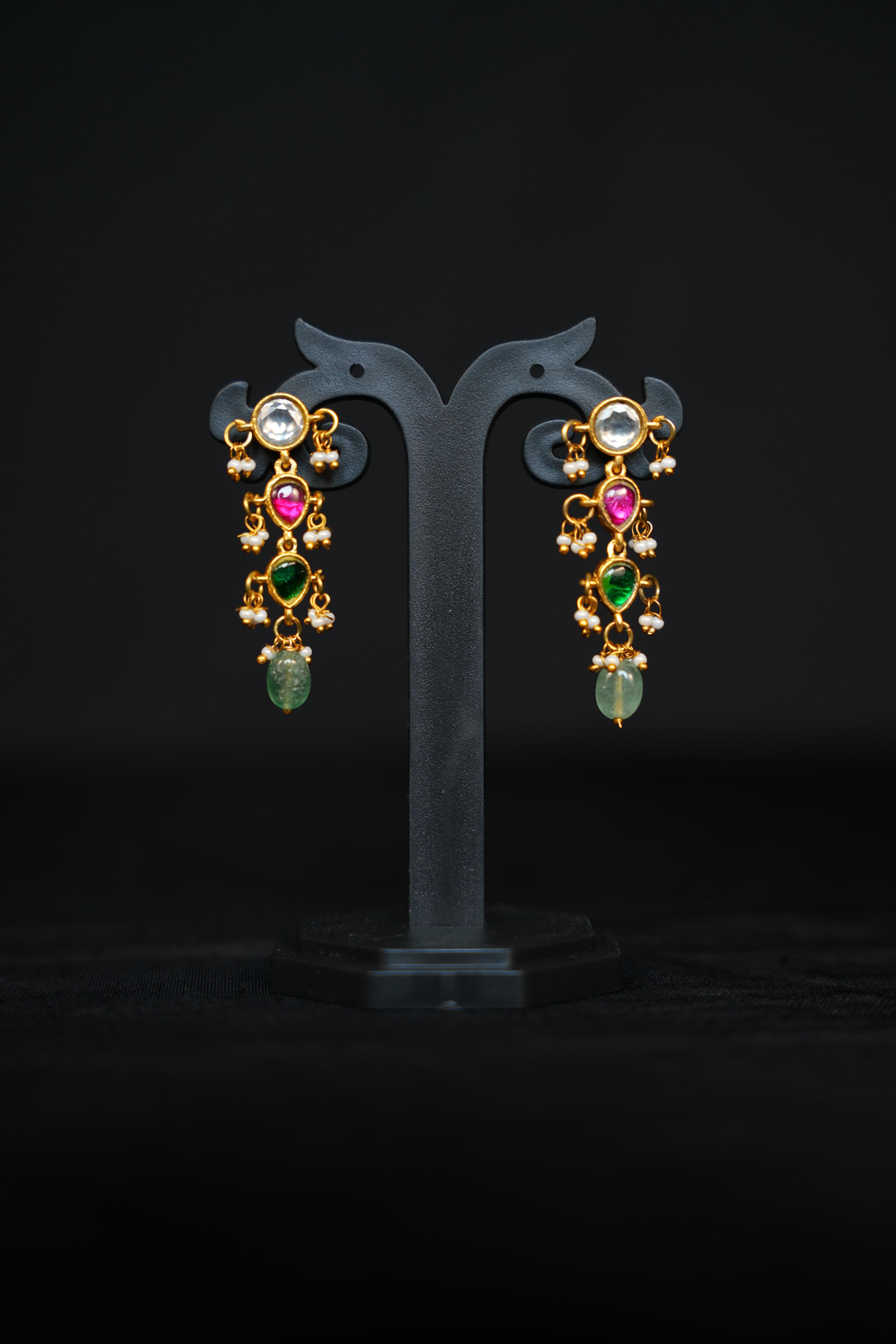 Gemstone Gold Drops Earrings