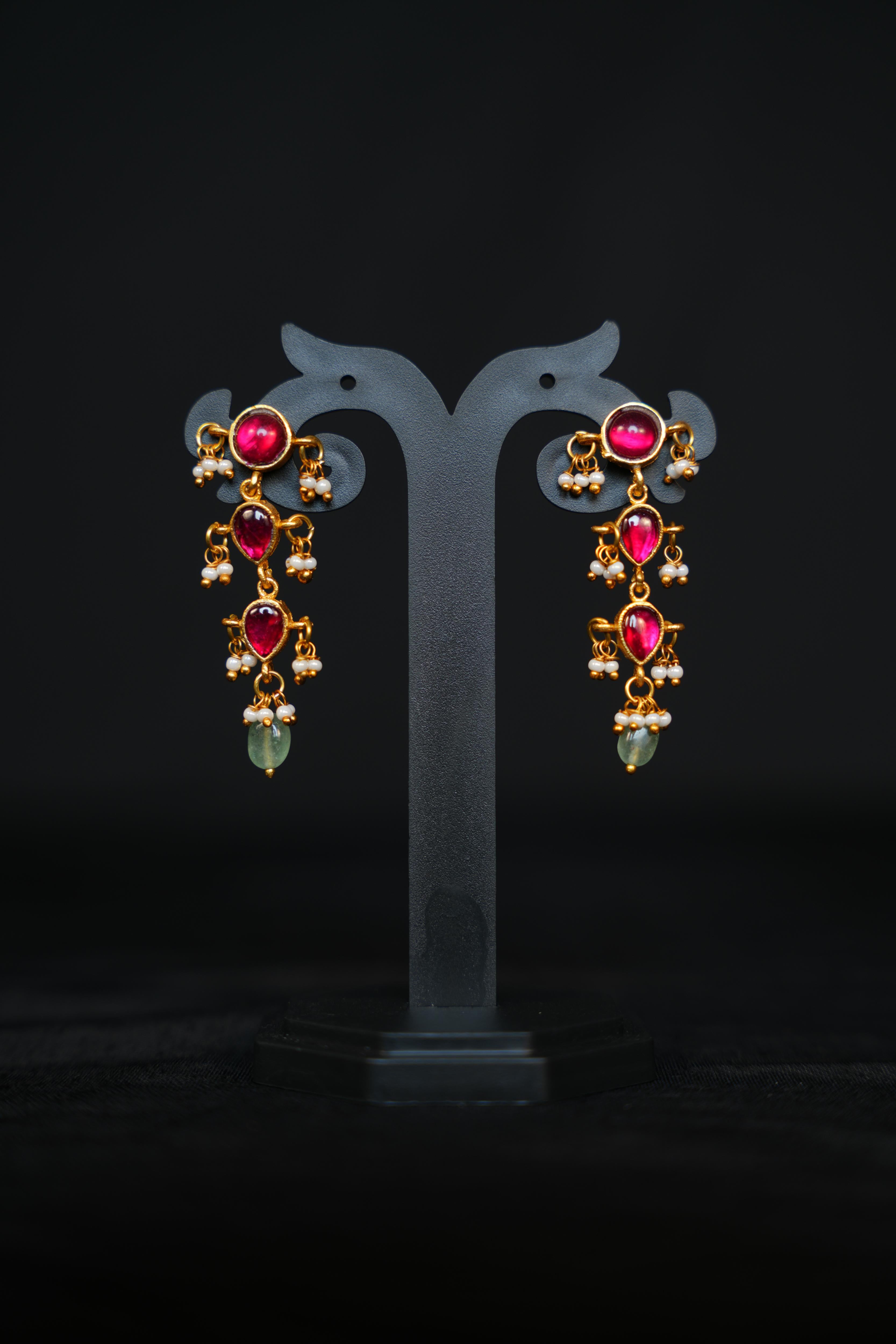 Gemstone Gold Drops Earrings