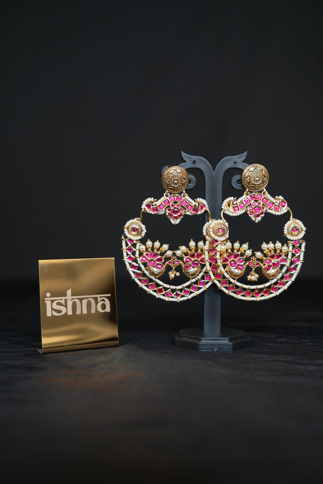 Maharani Mayuri Pink Pearl Chandbali Earrings