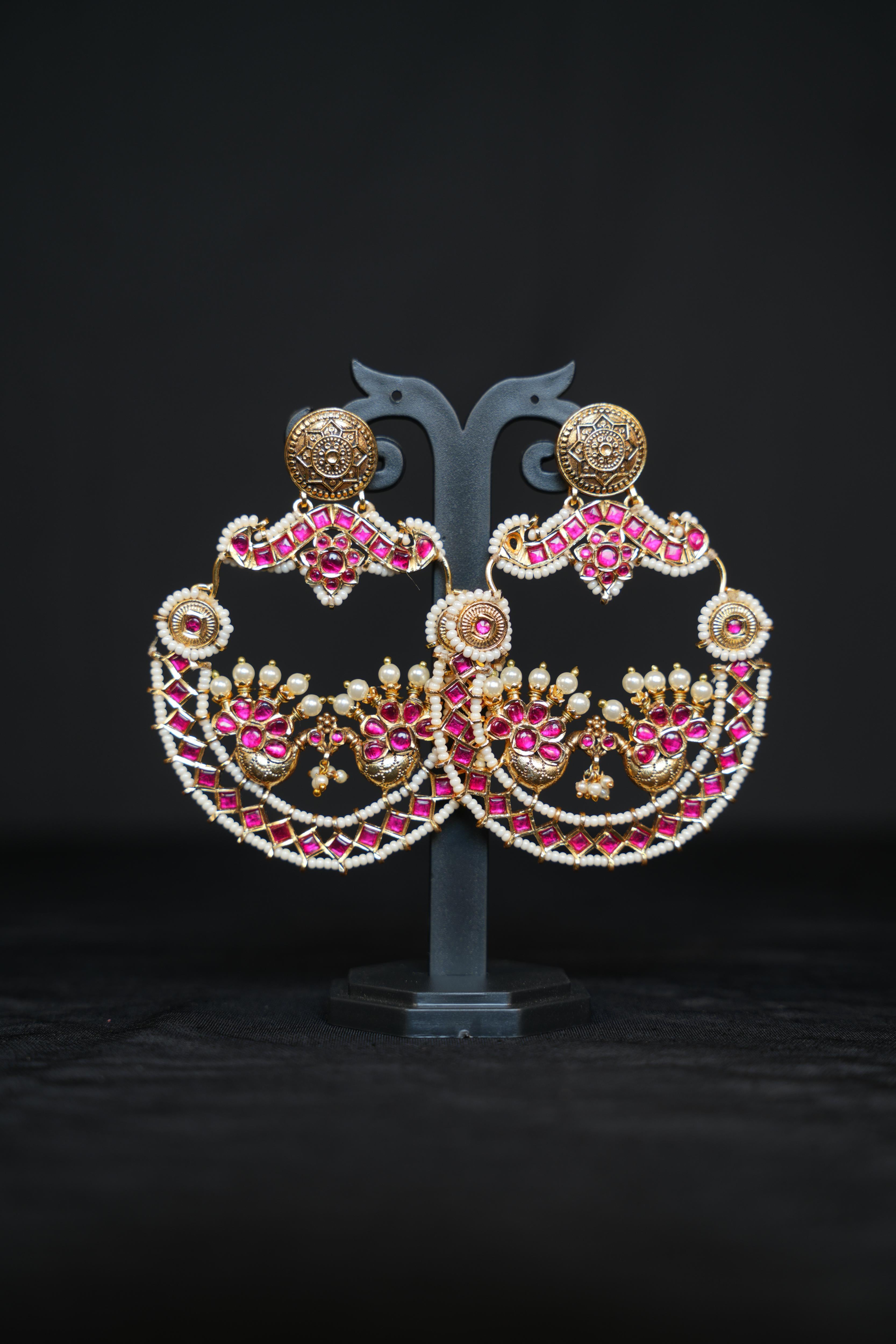 Maharani Mayuri Pink Pearl Chandbali Earrings