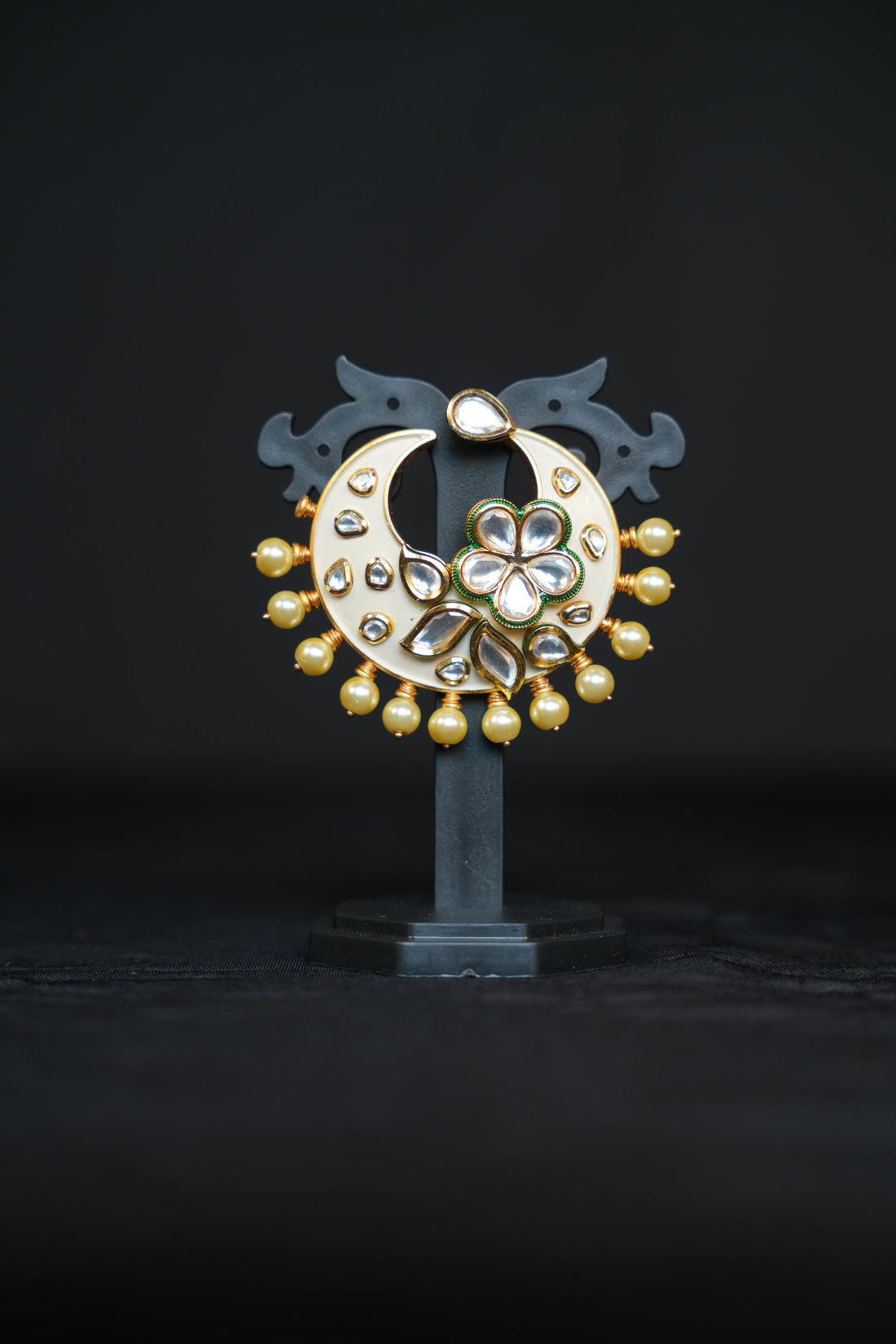 White Enamel Half Moon Chandbali Earrings