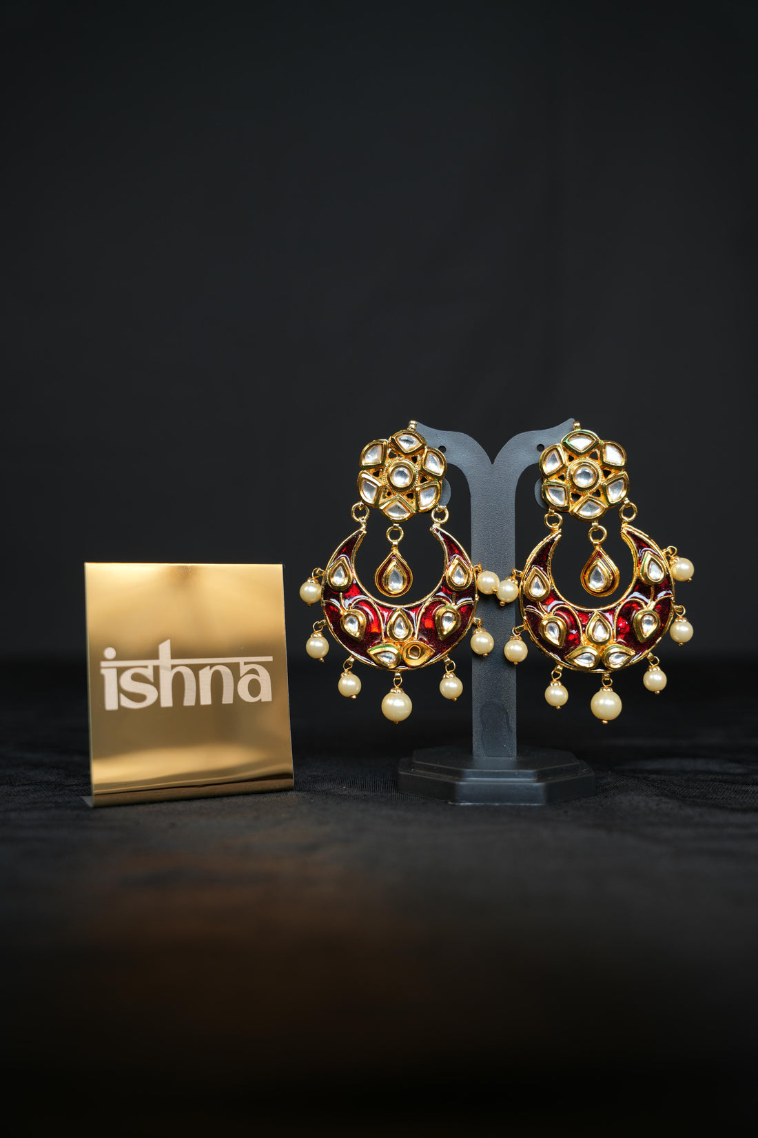Polki Enamel Chandbali Earrings