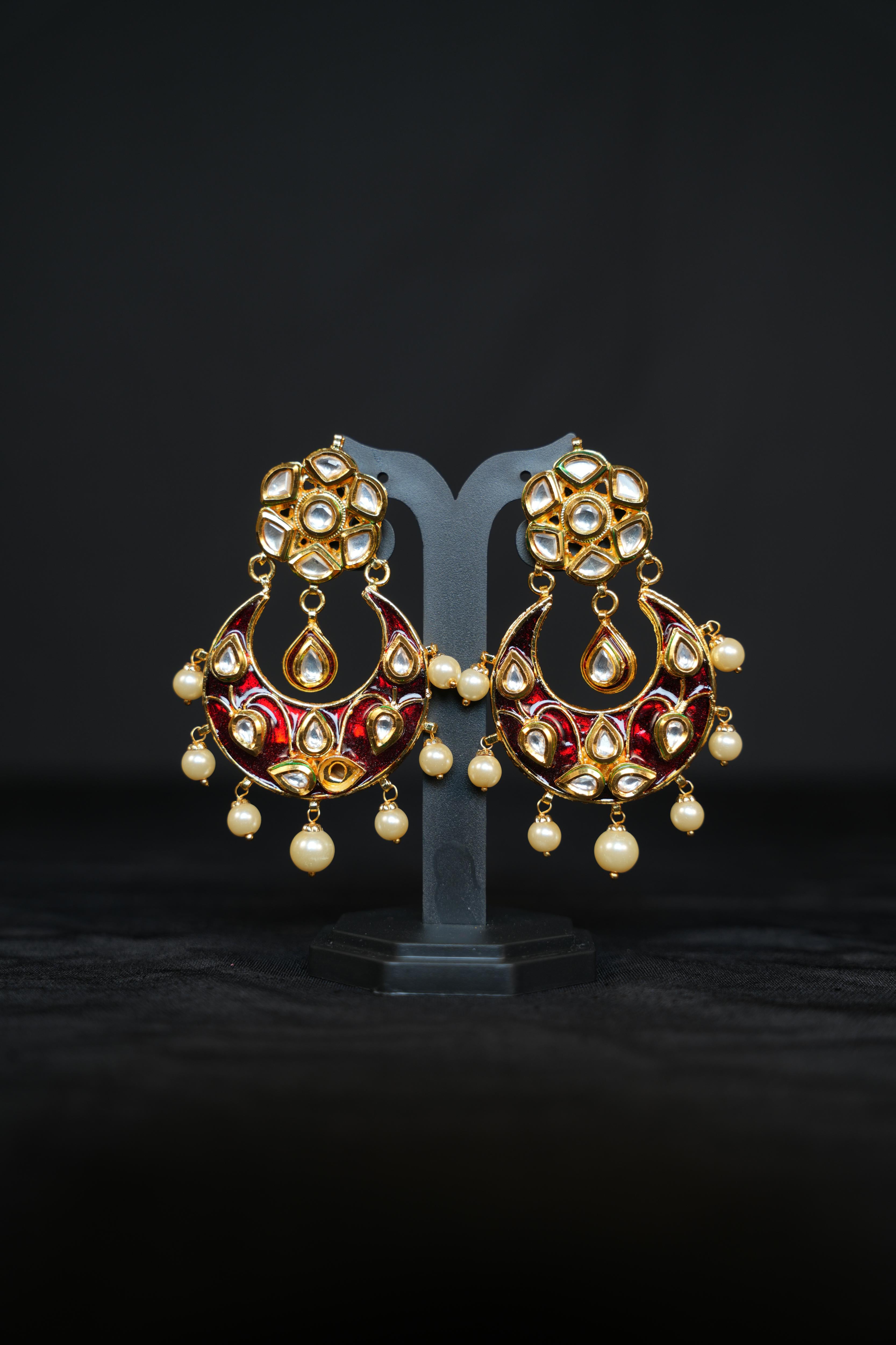 Polki Enamel Chandbali Earrings
