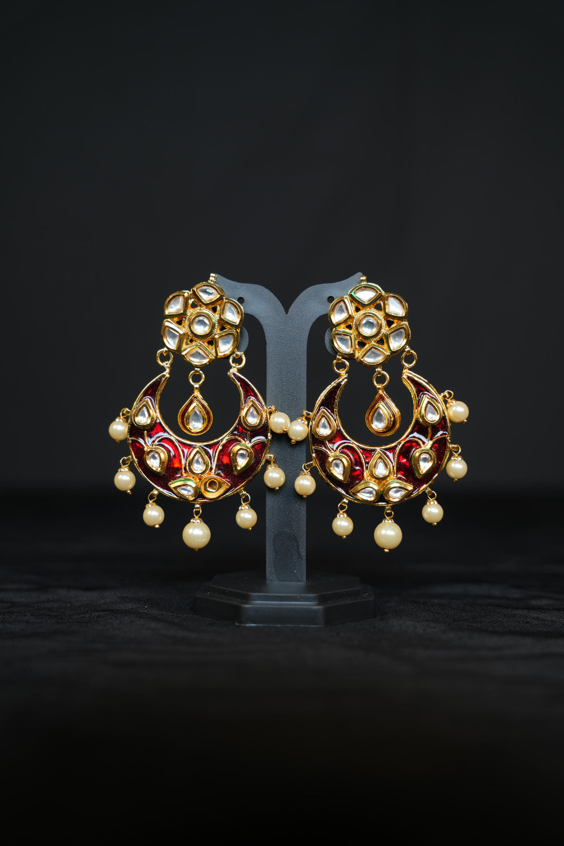 Polki Enamel Chandbali Earrings